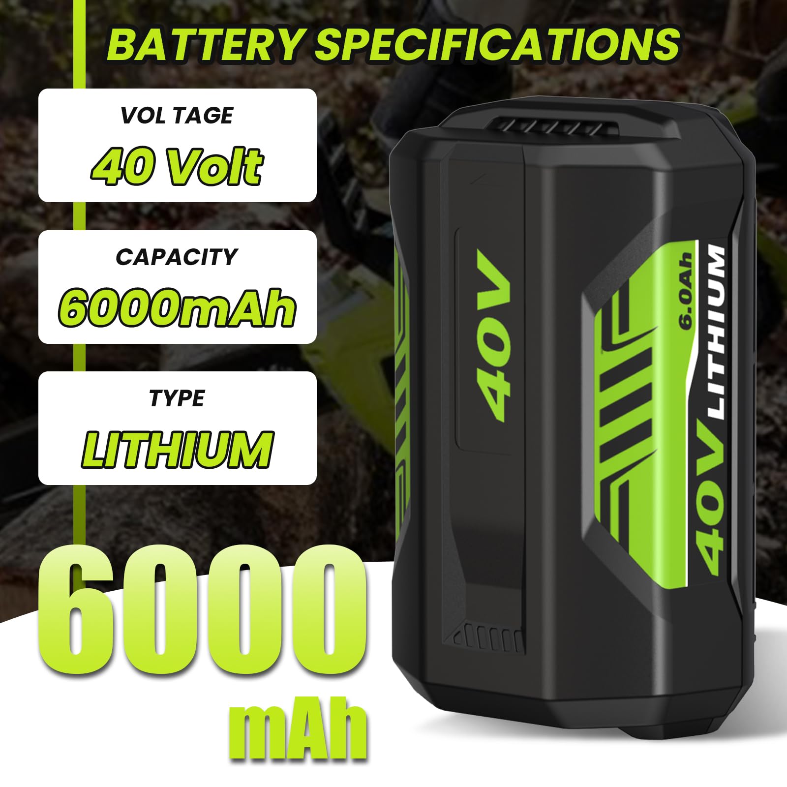 Munikind 40V Rechargeable Lithium Battery Replacement for Ryobi OP4040 OP4030 - Compatible with Ryobi 40 Volt Cordless Power Tools (Green) | Perfect for Lawn Mowers, Leaf Blowers & Power Tools