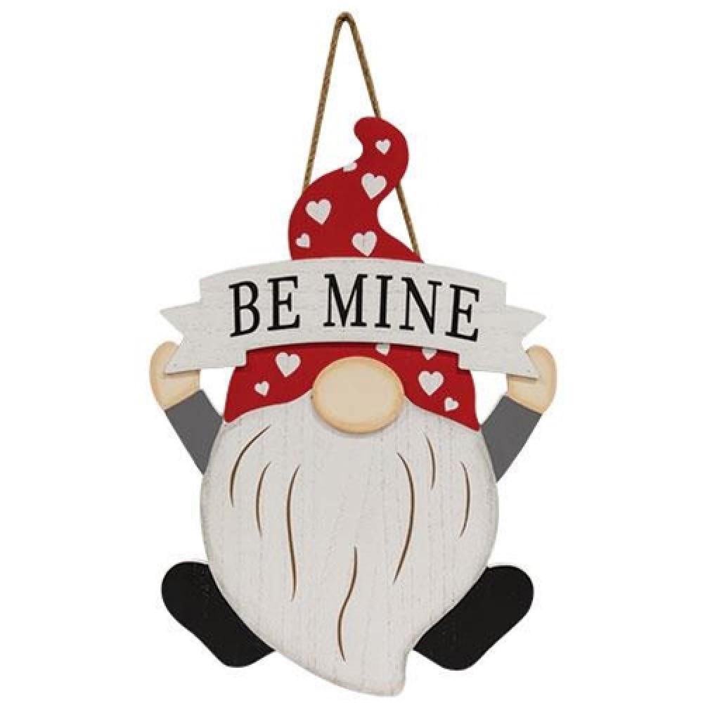 Be Mine Gnome Hanging Wood Sign - Valentine's Day Home Decor for Porch, Garden & Indoor Wall - Rustic Farmhouse Wooden Plaque with Cute Gnome Design