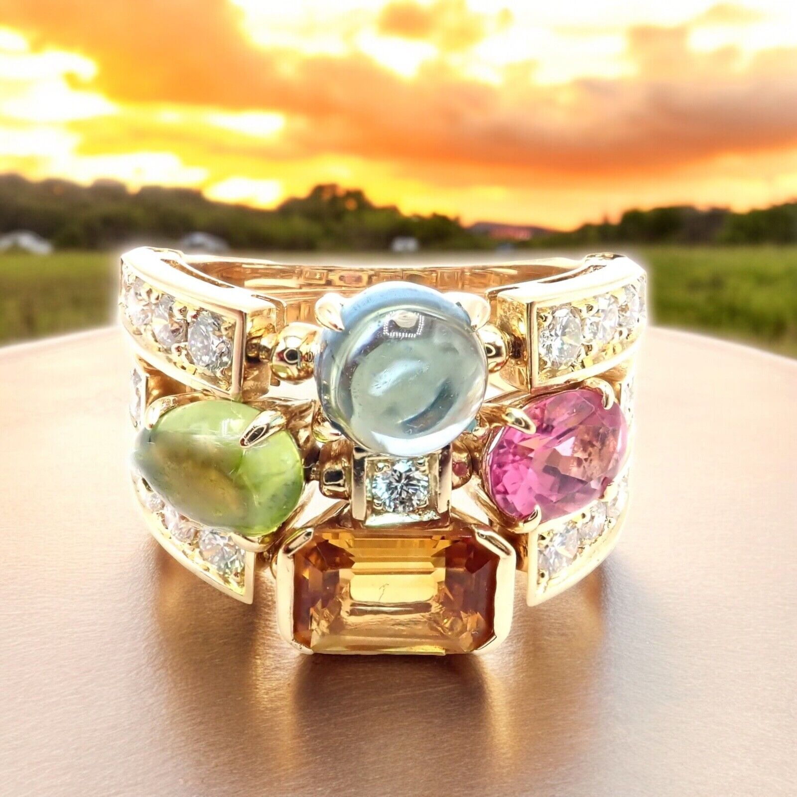 Bulgari Allegra 18K Gold Diamond Ring with Peridot, Tourmaline & Citrine Gemstones - Luxury Jewelry for Women, Perfect for Weddings, Anniversaries & Special Occasions