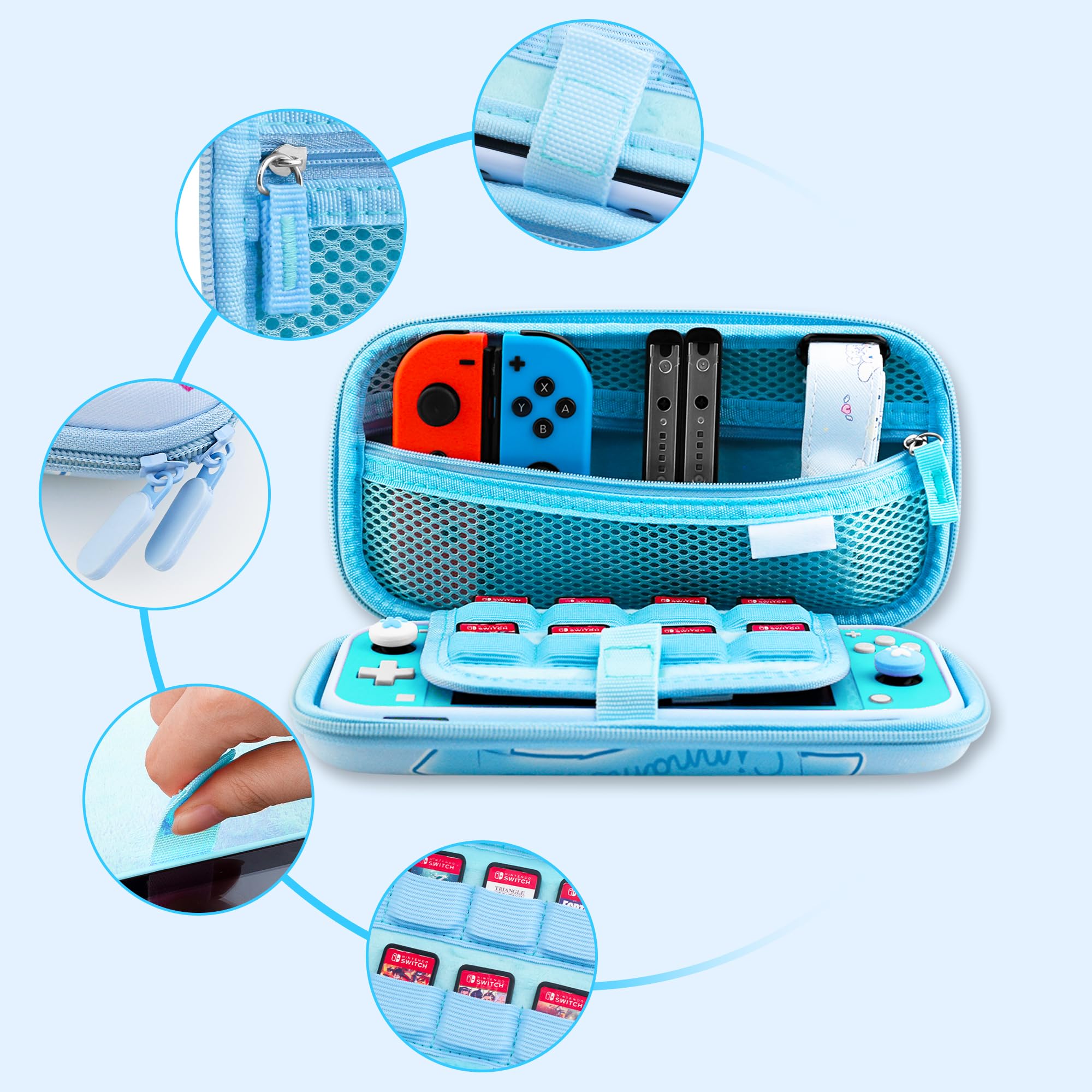 Cute Cartoon Dog Carrying Case for Nintendo Switch Lite - Travel Bag with TPU Plaid Protective Skin, Screen Protector, Shoulder Strap & Thumb Grips - Perfect Accessories for Boys & Girls - Ideal for Travel, Gaming Parties and On-the-Go Protection