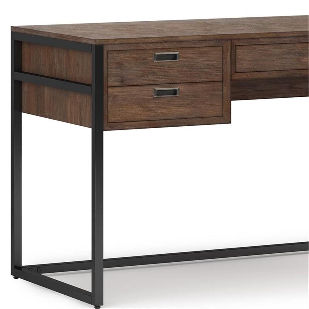 Allora 60-Inch Wide Modern Solid Wood Desk in Rustic Natural Aged Brown Finish - Perfect for Home Office, Study Room & Workspace