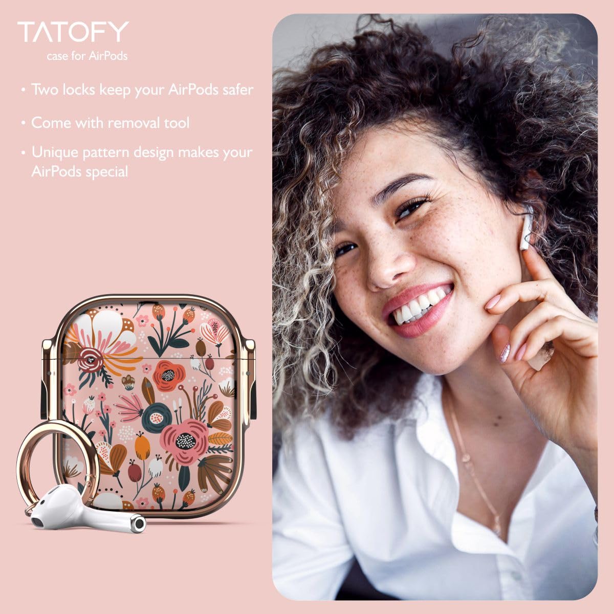 TATOFY AirPods 1/2 Case with Lock - Pink for Women & Men | Travel Protection
