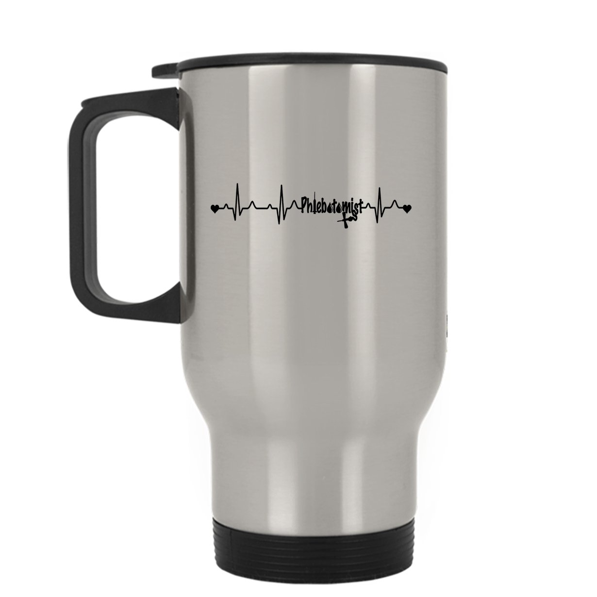 Premium Phlebotomist Travel Mug - Stainless Steel Insulated Coffee Cup with Heartbeat Design, Silver - Perfect Gift for Medical Professionals & Students - Ideal for Hospitals, Clinics & Commuting