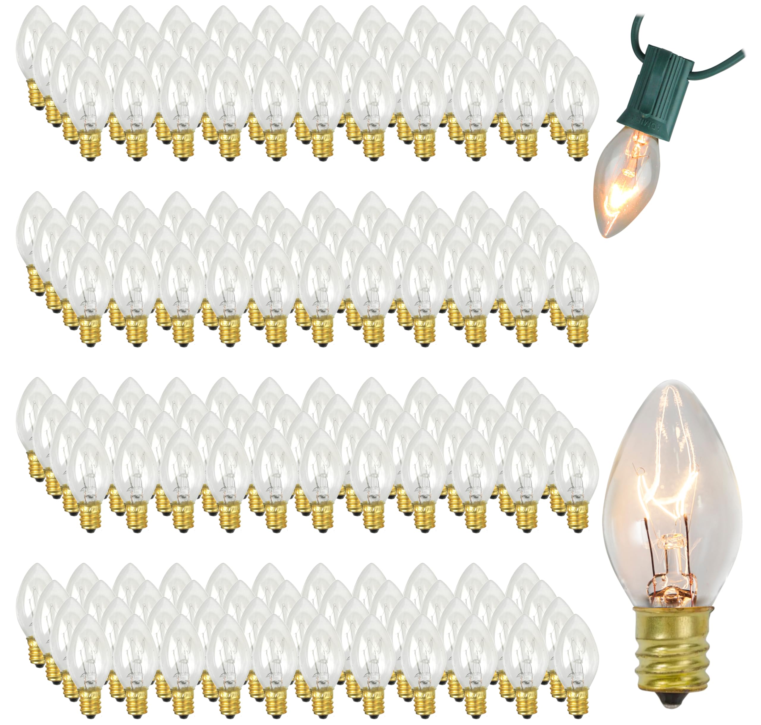 Clear C7 5-Watt Candelabra Christmas Light Bulbs - 176 Count for Lamps, Nightlights, Lanterns & String Lights | Perfect for Holiday Decor, Indoor/Outdoor Lighting & Festive Atmosphere