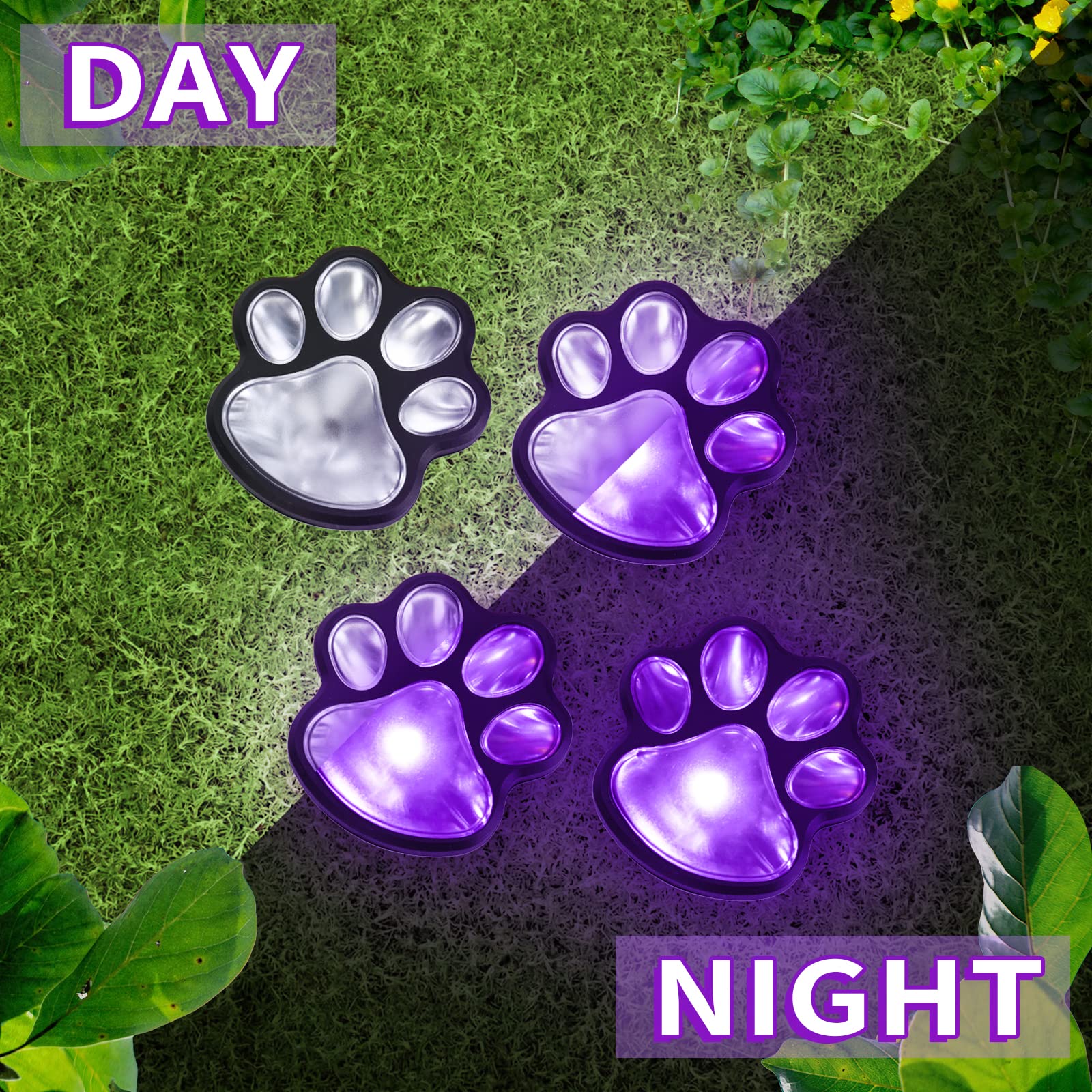Solar Paw Print Pathway Lights - Set of 4 Waterproof Outdoor Garden Lights for Walkway, Yard & Patio | Dog & Cat Themed Solar Powered Decorative Landscape Lighting | Perfect for Driveway Borders, Garden Edging & Nighttime Safety