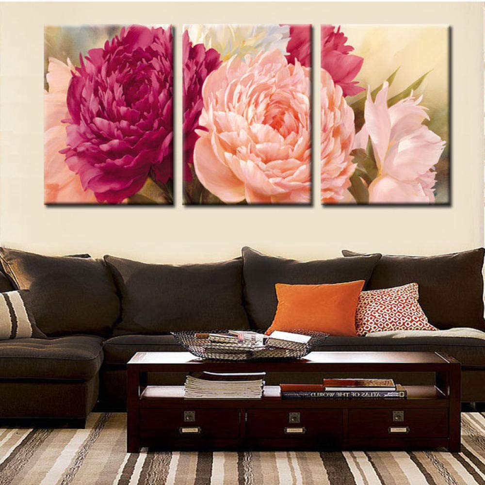 Peony Flower Canvas Painting Wall Art - Set of 3 (40x60cm) Frameless Scandinavian Home Decor for Living Room, Bedroom & Office