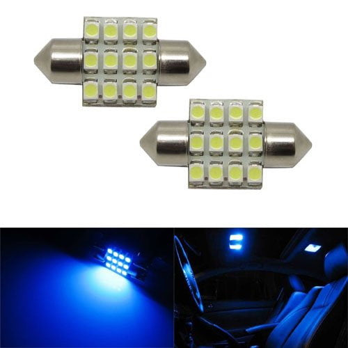 2-Pack Blue 12 SMD LED Bulbs for Car Interior Dome Lights - 1.25