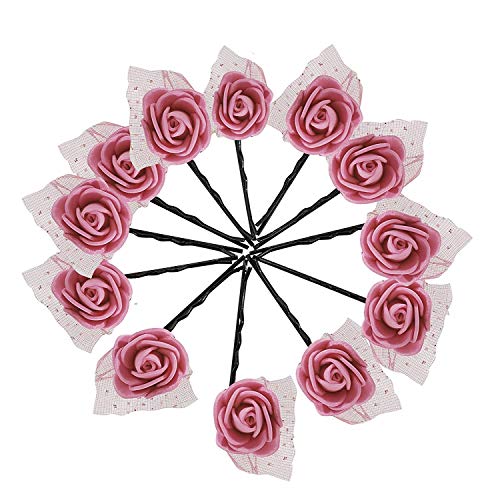 12 Pcs Rose Flower Hair Pins for Women - Bridal Hair Accessories Set for Weddings, Prom, Parties & Special Occasions