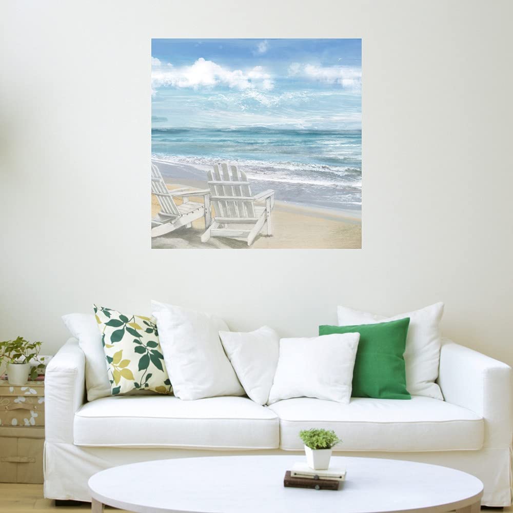 Morning Beach Chairs Fine Art Canvas Wall Decor by Heather Hayes - 22x22 Inches - Ready to Hang for Living Room, Bedroom, Office & More - Coastal Home Decor & Beach House Wall Art
