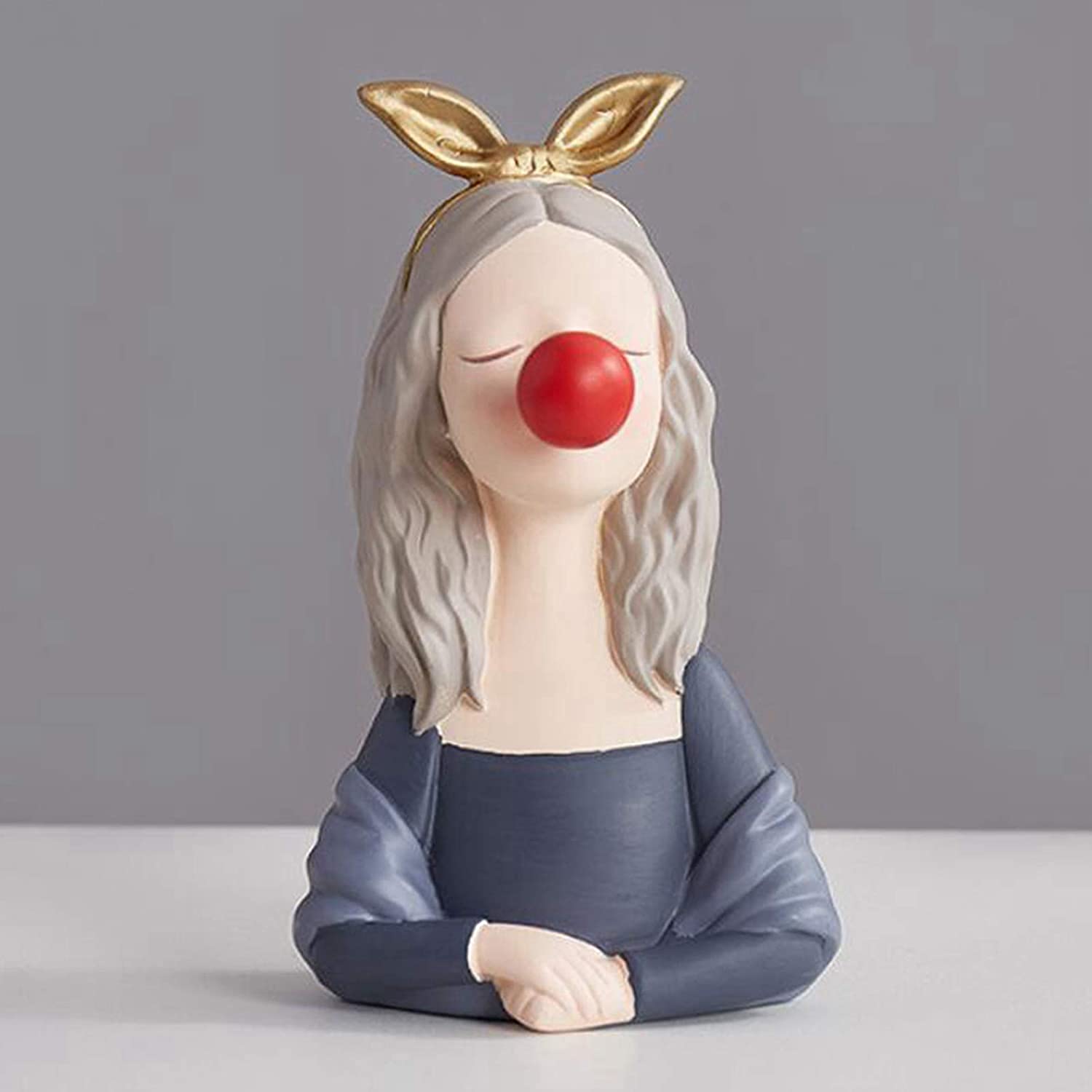 Modern Girl Figurine Statue - Gray Blue Home Decor Sculpture for Living Room, Wedding & Gift Display | Elegant Small Size S Ornament for Shelf, Tabletop & Party Decoration