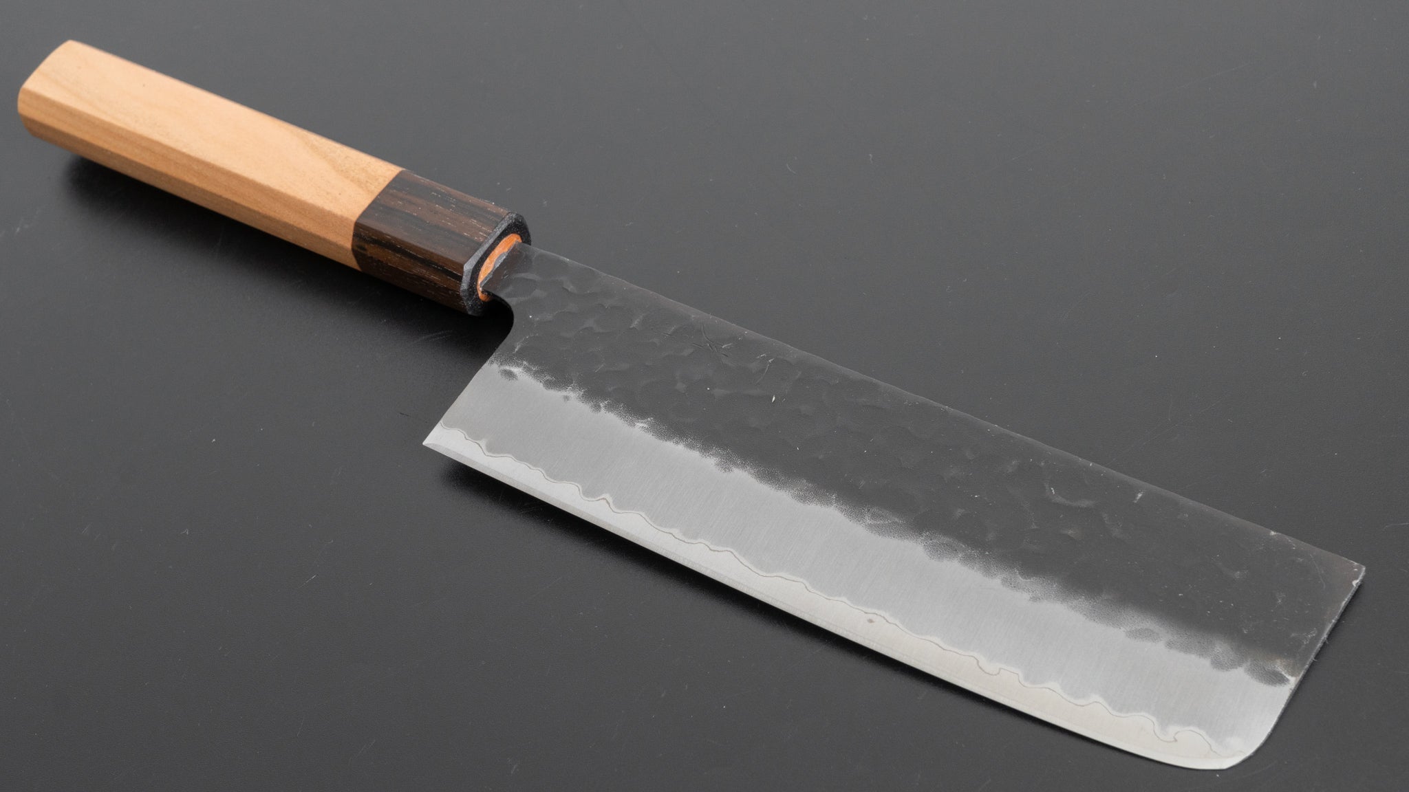 Hitohira Futana SB Kuro Tsuchime Nakiri Knife 165mm - Japanese Carbon Steel Kitchen Knife with Cherry Wood Handle - Perfect for Slicing Vegetables, Fruits, and Herbs in Home Cooking & Professional Kitchens