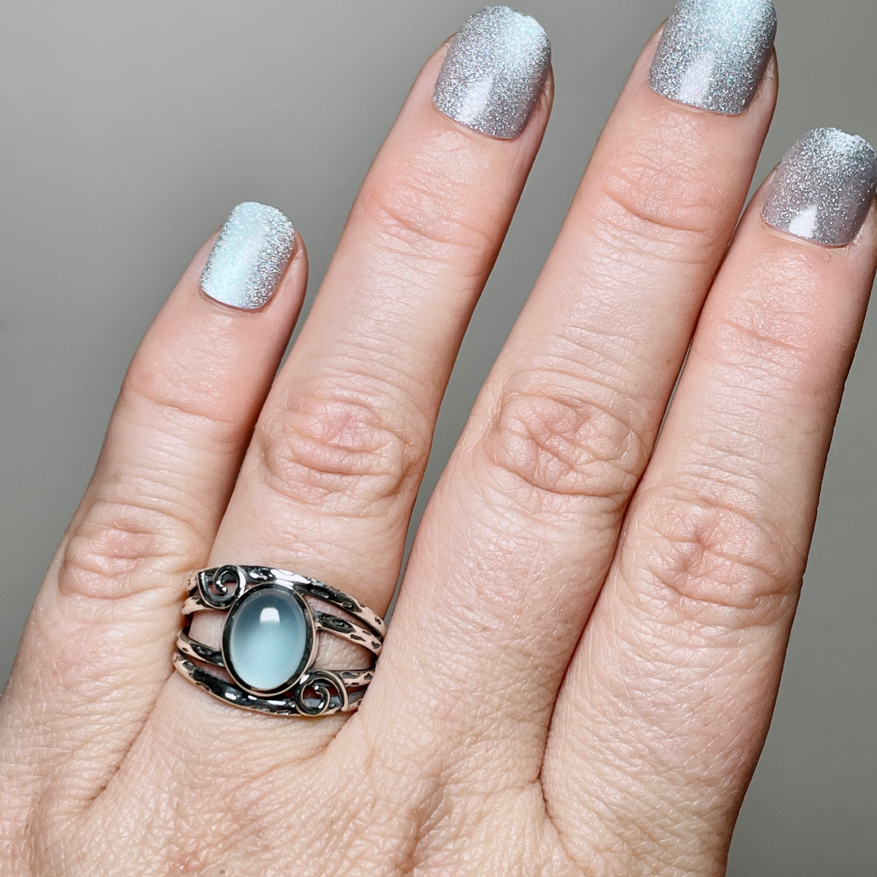 Blue Chalcedony Cabochon Ring - Sterling Silver 925 Decorative Setting R4025 | Elegant Boho Jewelry for Women, Perfect for Weddings & Special Occasions