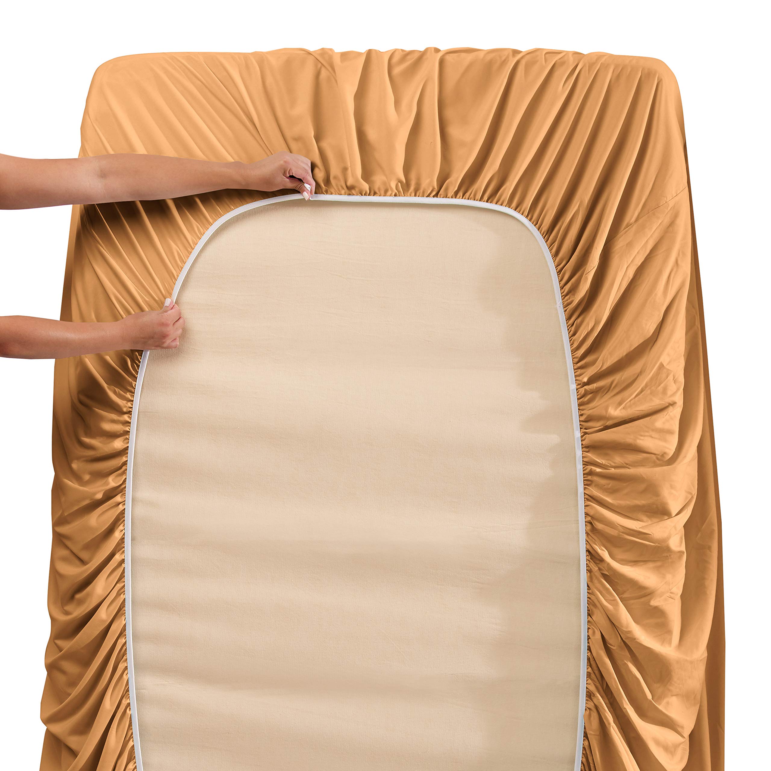 Clara Clark 1800 Series Luxury Bed Sheet Set - Twin XL, Mocha Light Brown - Deep Pocket Fitted Sheet & Extra Pillowcases - Ultra Soft Microfiber Bedding for Comfortable Sleep - Perfect for Guest Rooms, Dorms & Master Bedrooms