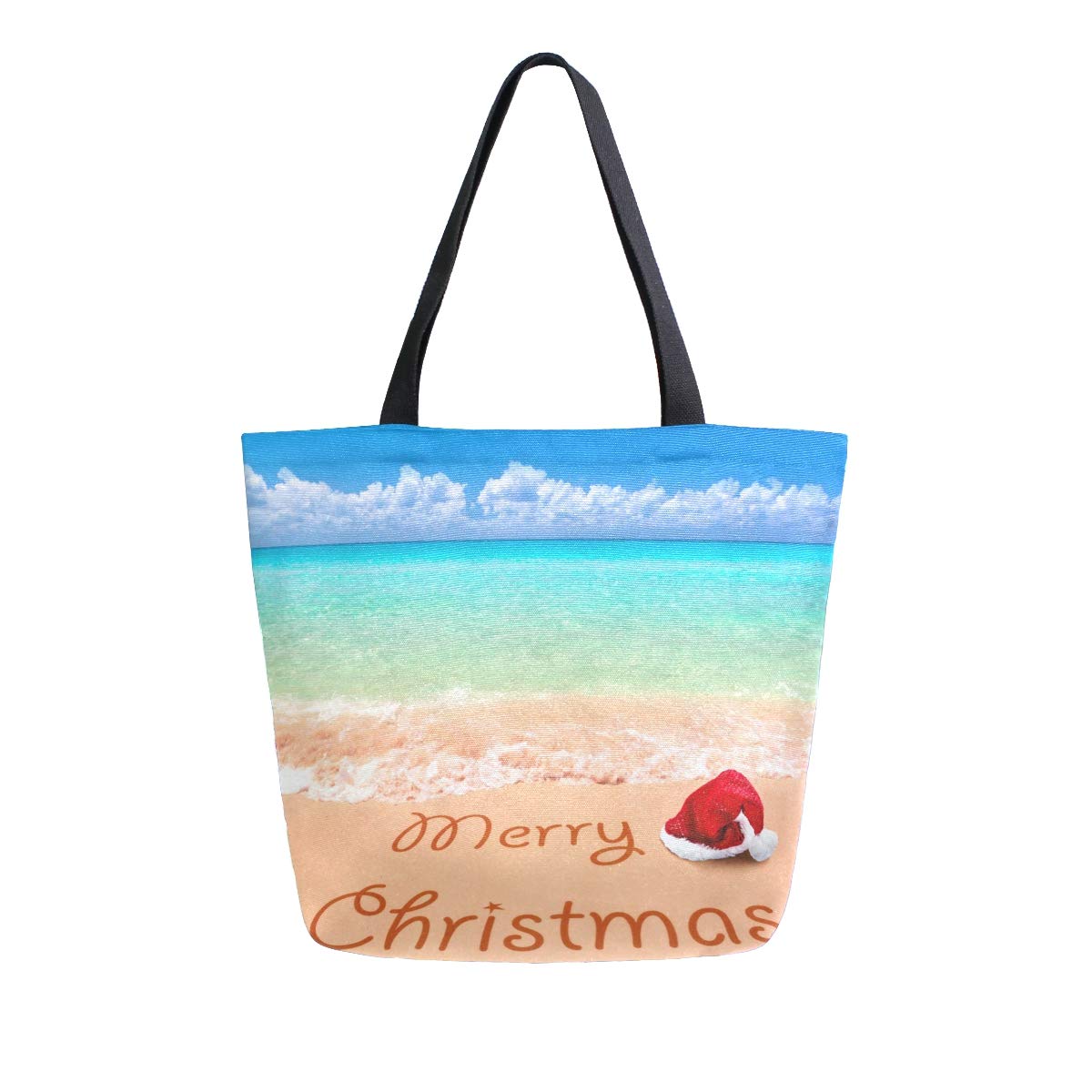 ALAZA Santa Hat Beach Canvas Tote Bag - Large Reusable Cotton Shoulder Bag for Women | Christmas Gift, Travel, Work, Shopping & Grocery | Perfect for Holiday Outings, Beach Trips & Daily Errands
