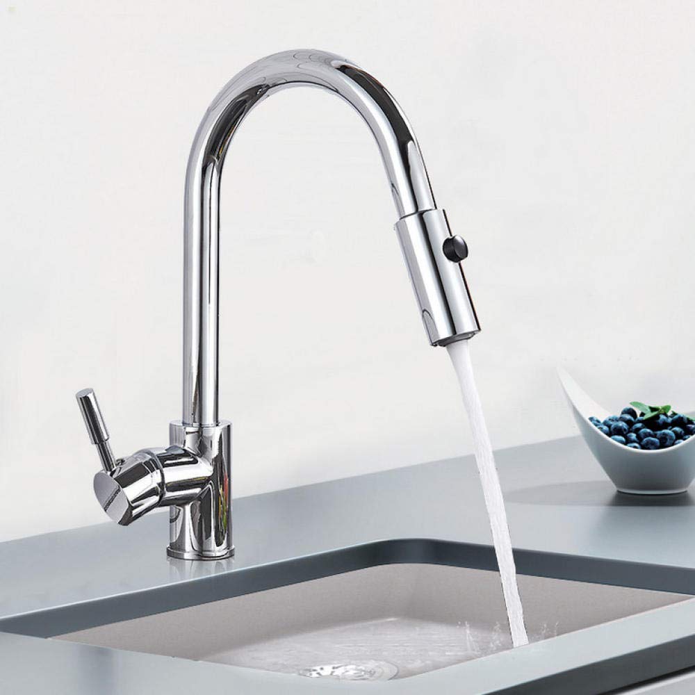 Chrome Polished Pull Down Kitchen Faucet with Spray Stream & Rain Switch | Deck Mounted Hot & Cold Water Mixer Tap for Modern Kitchen Sink