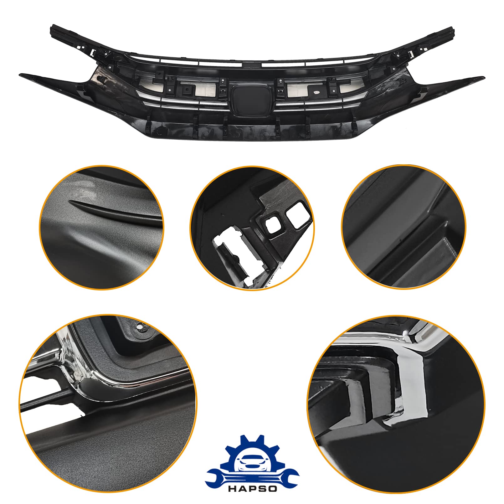 Chrome Front Bumper Upper Grille Guard for 2016-2018 Honda Civic | Replacement Part 71121TBAA01 & HO1200231 | Enhances Style & Protection for Daily Driving & Car Shows
