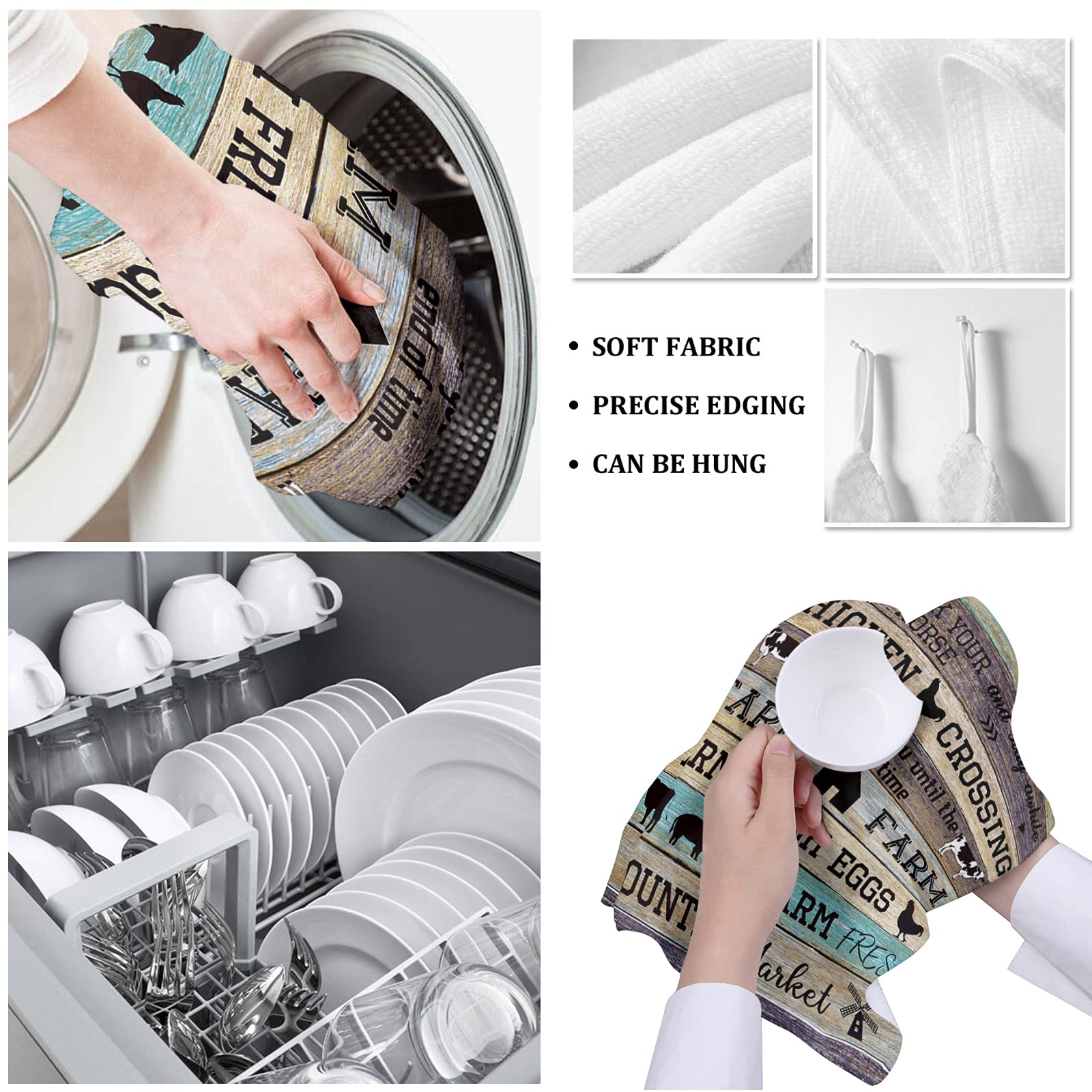 Farmhouse Kitchen Towels - 16x28 Inches Soft Cotton Dish Cloths, Tea Towels & Hand Towels (1 Pack) - Perfect for Farmhouse Decor, Kitchen Cleaning & Bar Use