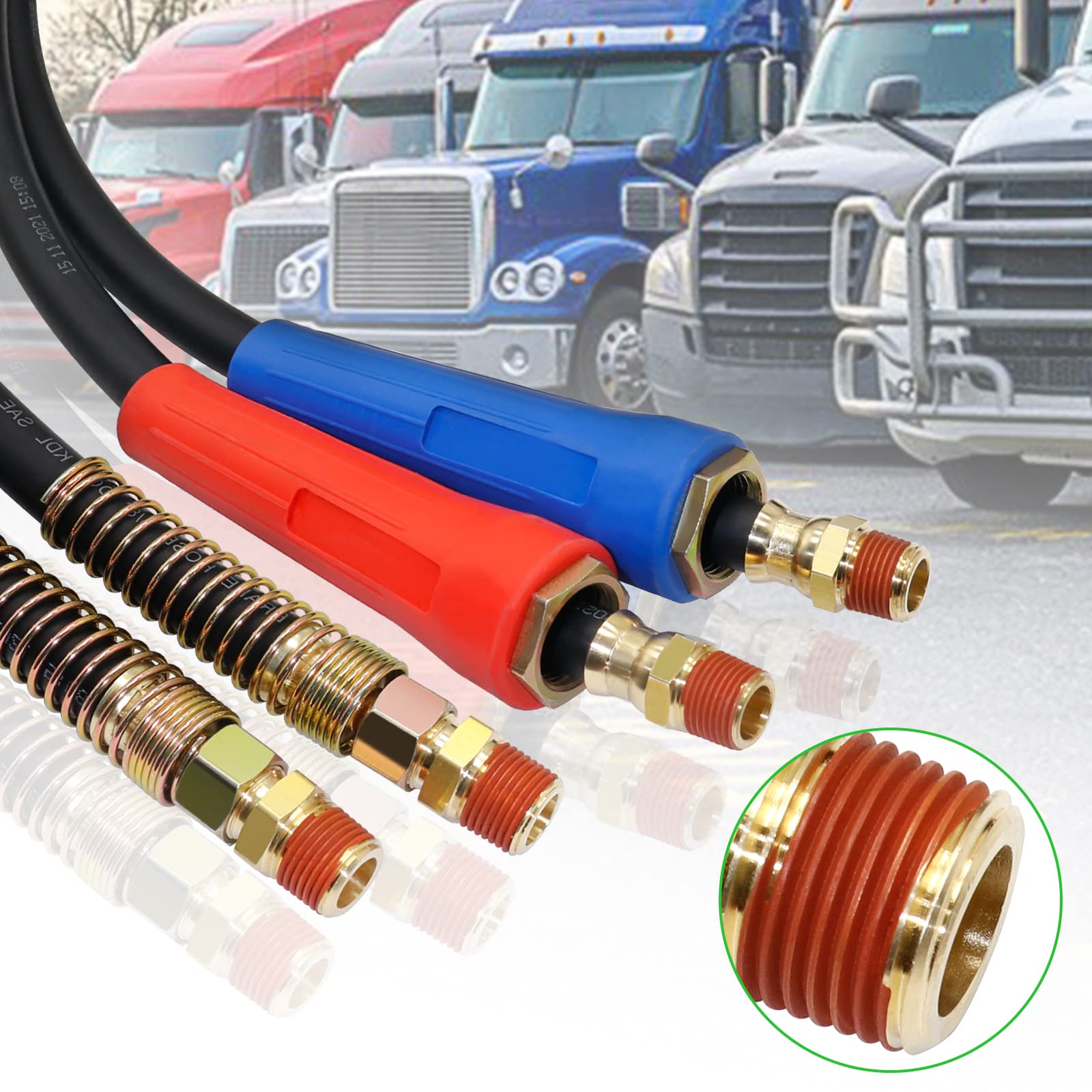 **15FT Air Line Hose Kit for Semi Trucks - 3-in-1 Wrap ABS & Power Air Hose with 2 Pairs Aluminum Emergency Glad Hands - Heavy Duty Tractor Trailer Air Brake System Accessories (Ideal for Long-Haul Transport & Emergency Repairs)**