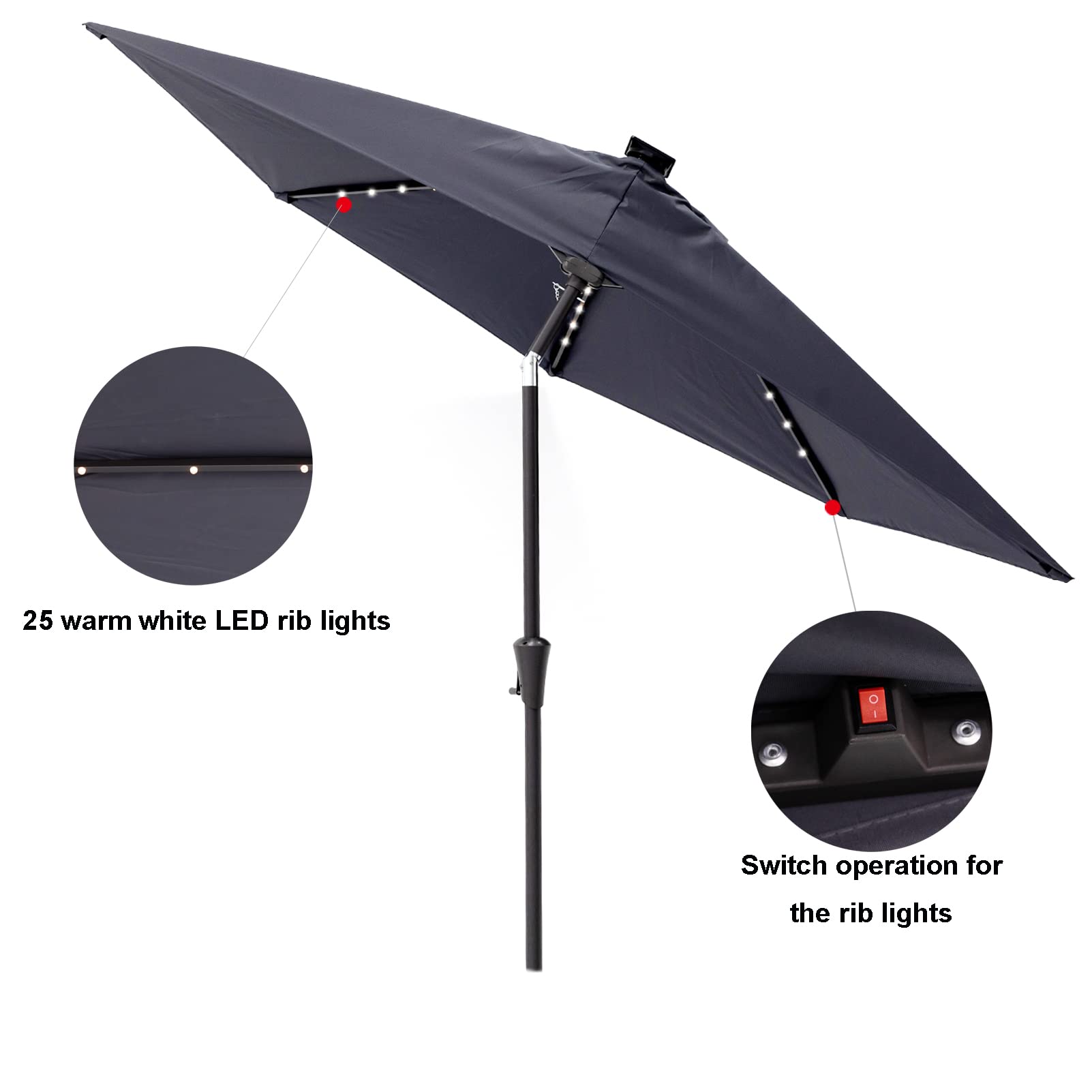 CHopetree 9ft Half Round Outdoor Patio Market Wall Umbrella with Solar LED Lights & Adjustable Tilt - Perfect for Poolside, Garden, and Backyard Relaxation