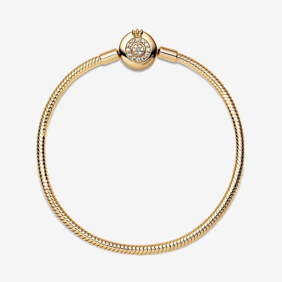 PANDORA Moments Sparkling Crown O Pavé Clasp Snake Chain Bracelet for Women - Elegant Jewelry Gift with Gift Box - Perfect for Anniversaries, Birthdays & Special Occasions