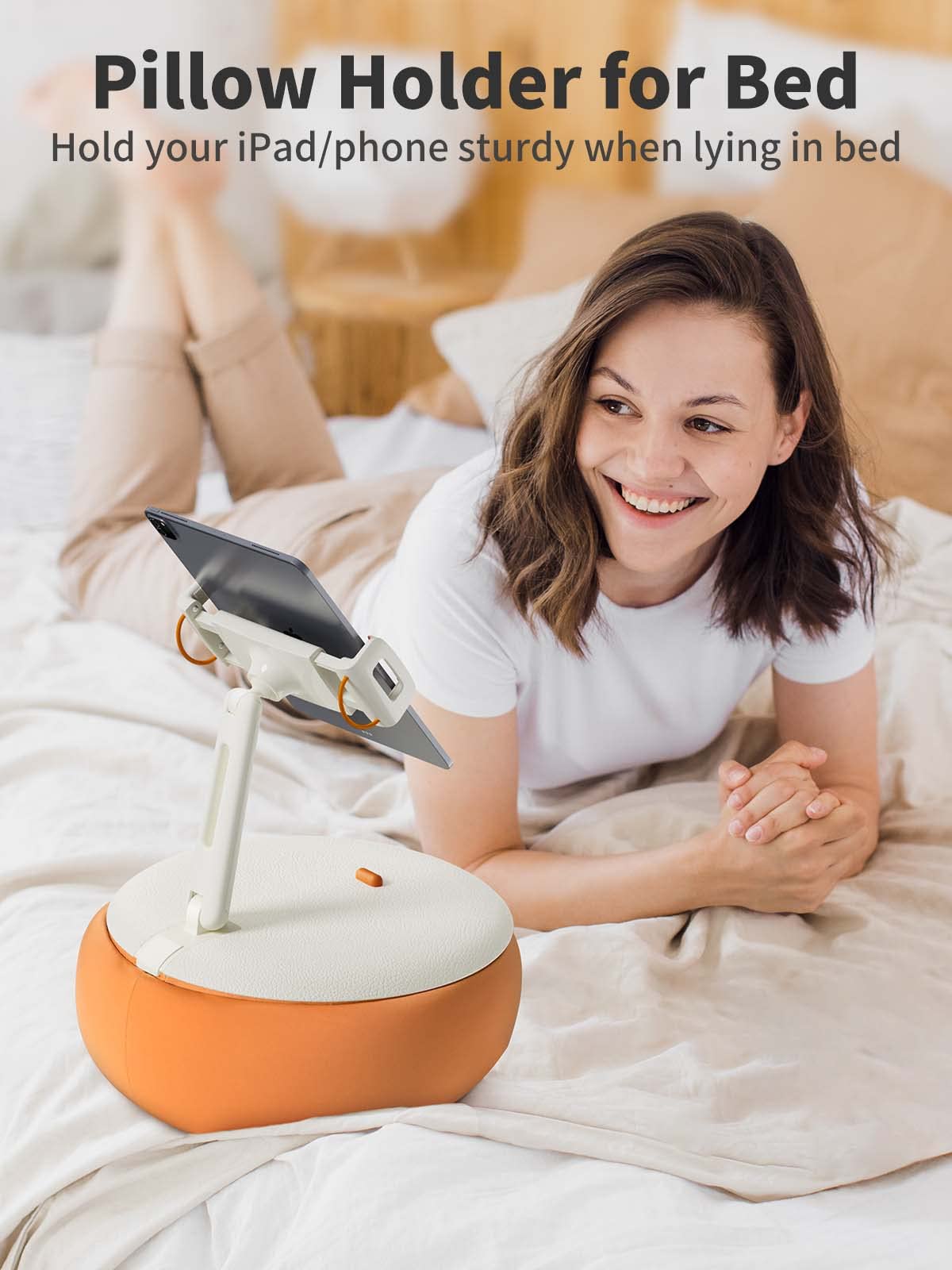 SAIJI Adjustable Tablet Stand & Phone Holder - 360° Rotating Bed Lap Pillow for iPad, Kindle, Galaxy Tab (4.7-12.9