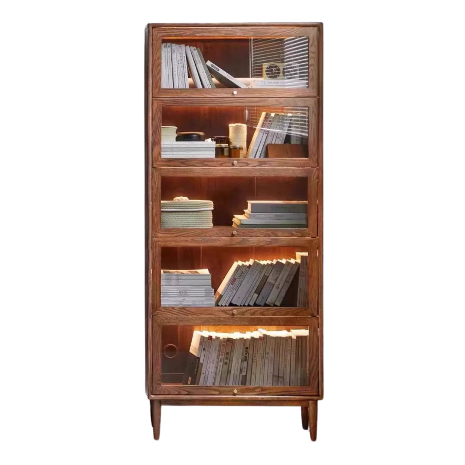29.5x12.6x70.9 inch / 75x32x180 сm / Walnut color / Oak Glass door bookcase