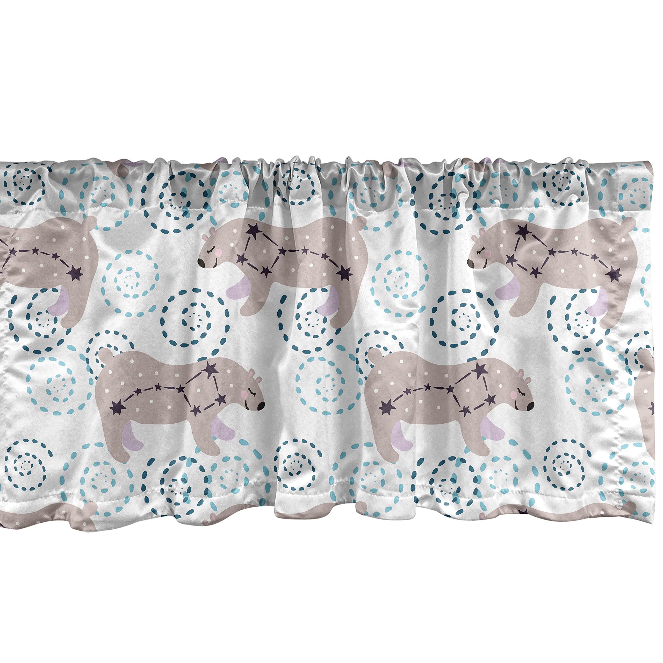Ambesonne Bear Window Valance - Blue Galaxy Cartoon Bears & Dot Swirls Kids Room Decor | 54x12 Inch Rod Pocket Curtain for Bedroom, Nursery & Kitchen | Playful Nursery Theme, Children's Bedding Accessory