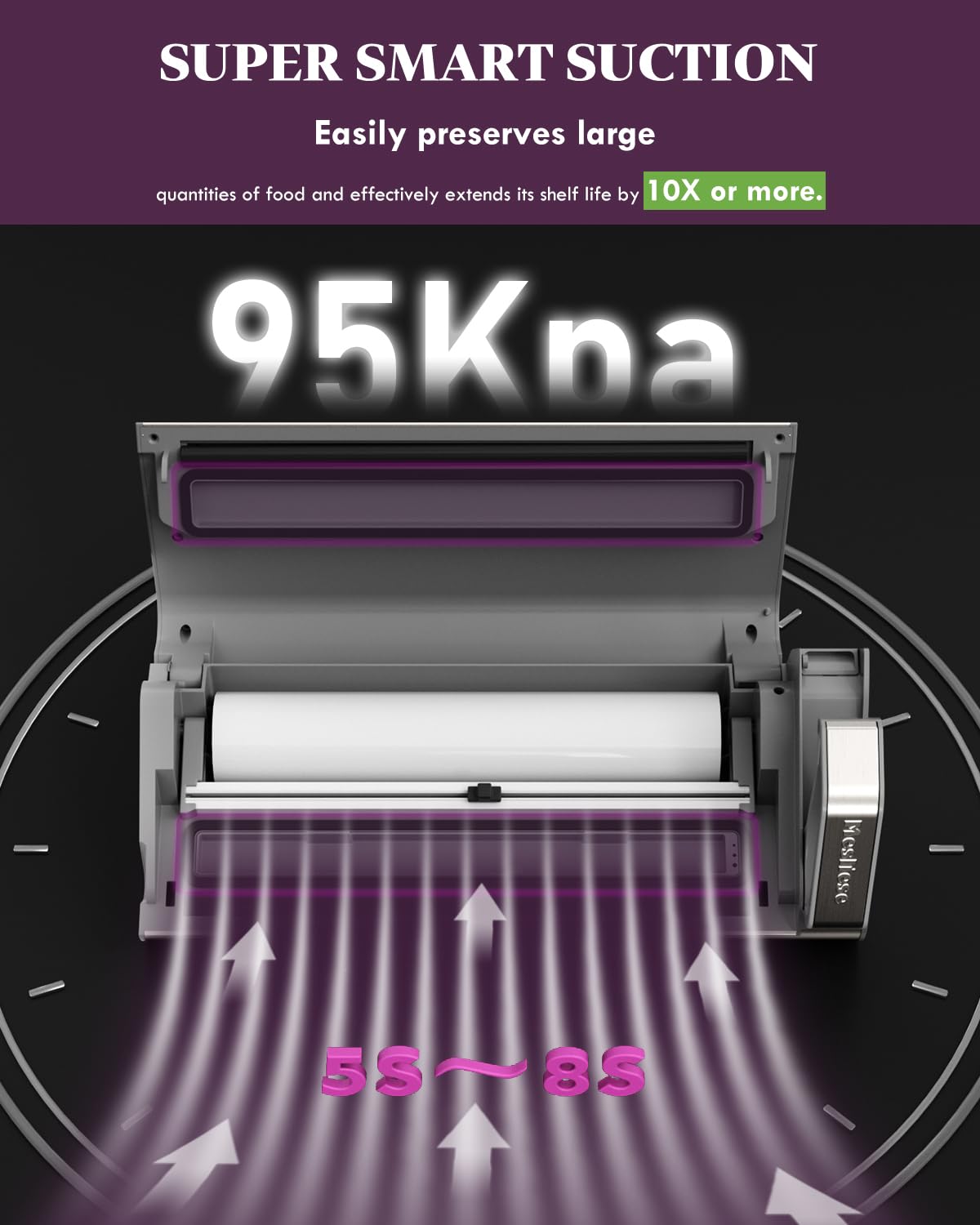 **Vacuum Sealer Machine 95kPa 140W - One-Hand Operation Food Sealer with Double Seal Strip, Built-in Cutter & Countdown Display - Includes 2 Bag Rolls & 5 Pre-cut Bags - PULSE & Marinate Modes - Perfect for Meal Prep, Sous Vide & Food Storage**