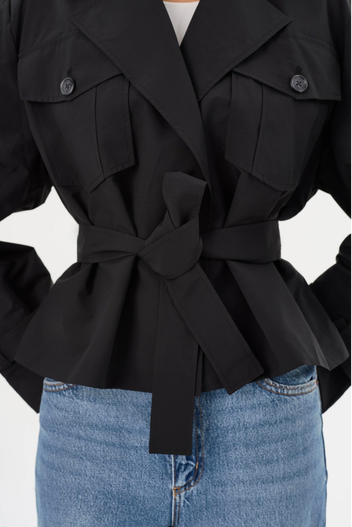 Quinn Women's Black Cropped Trench Coat - Stylish Water-Resistant Lightweight Jacket for Spring & Fall Fashion | Perfect for Office, Dating & Outdoor Activities