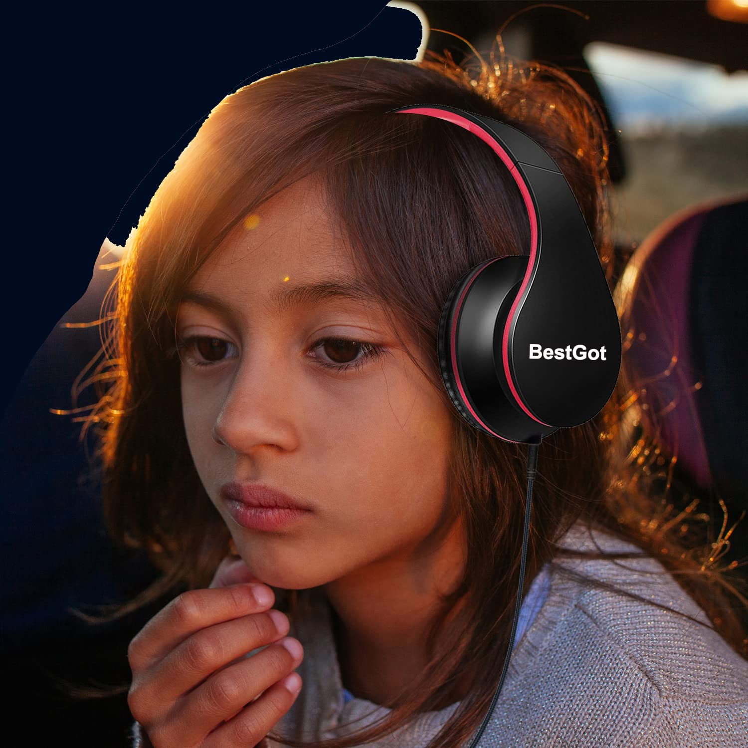 BestGot BT6002 Kids Bluetooth Headphones - Wireless Foldable Headset for Boys & Girls, Compatible with iPhone, Android, iPad, PC, Laptop, Tablet - Perfect for Online Classes, Gaming, Travel & Home Use (Black/Blue)