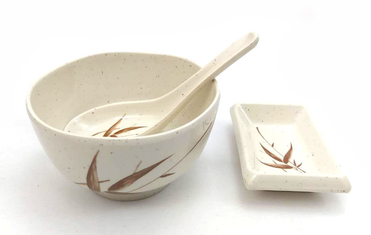 60 Pack Japanese Style Soup Spoons - Asian Rice, Pho, Ramen & Wonton Soup Spoons - Beige Reed Design for Home Dining, Restaurants & Takeout Meals