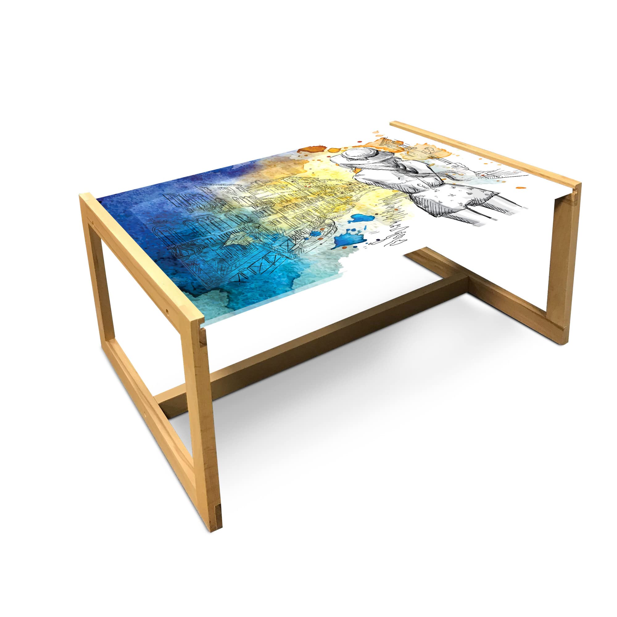 Ambesonne Watercolor Coffee Table - Modern Grunge Paint Stains & Standing Lady Design - Acrylic Glass Top with Wooden Frame - Large Dark Violet, Cream & Amber - Perfect for Offices, Dorms & Living Rooms