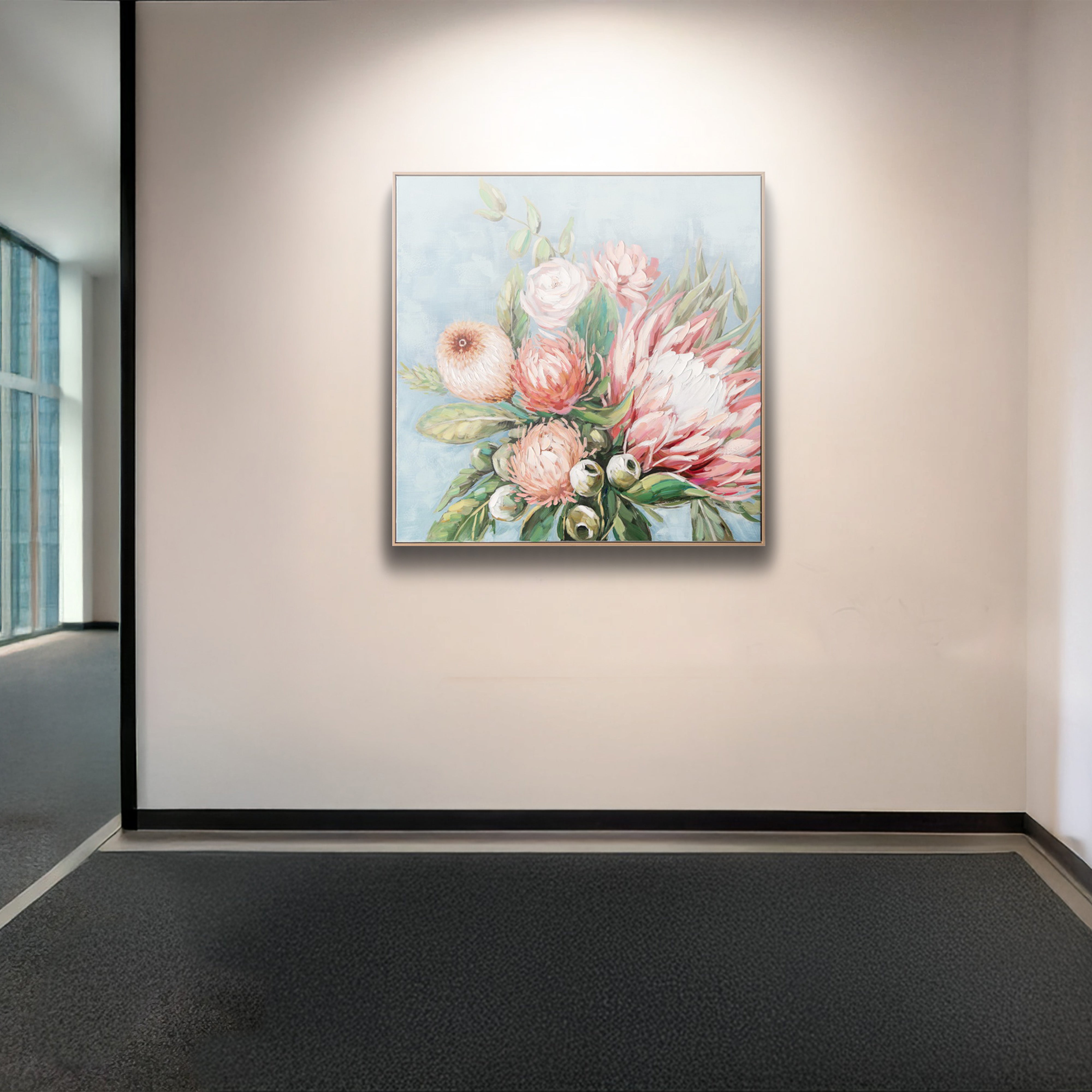 Urban Style Brushmarks Embellished Canvas Protea Blue Wall Art - Perfect for Living Room, Bedroom & Office Decor