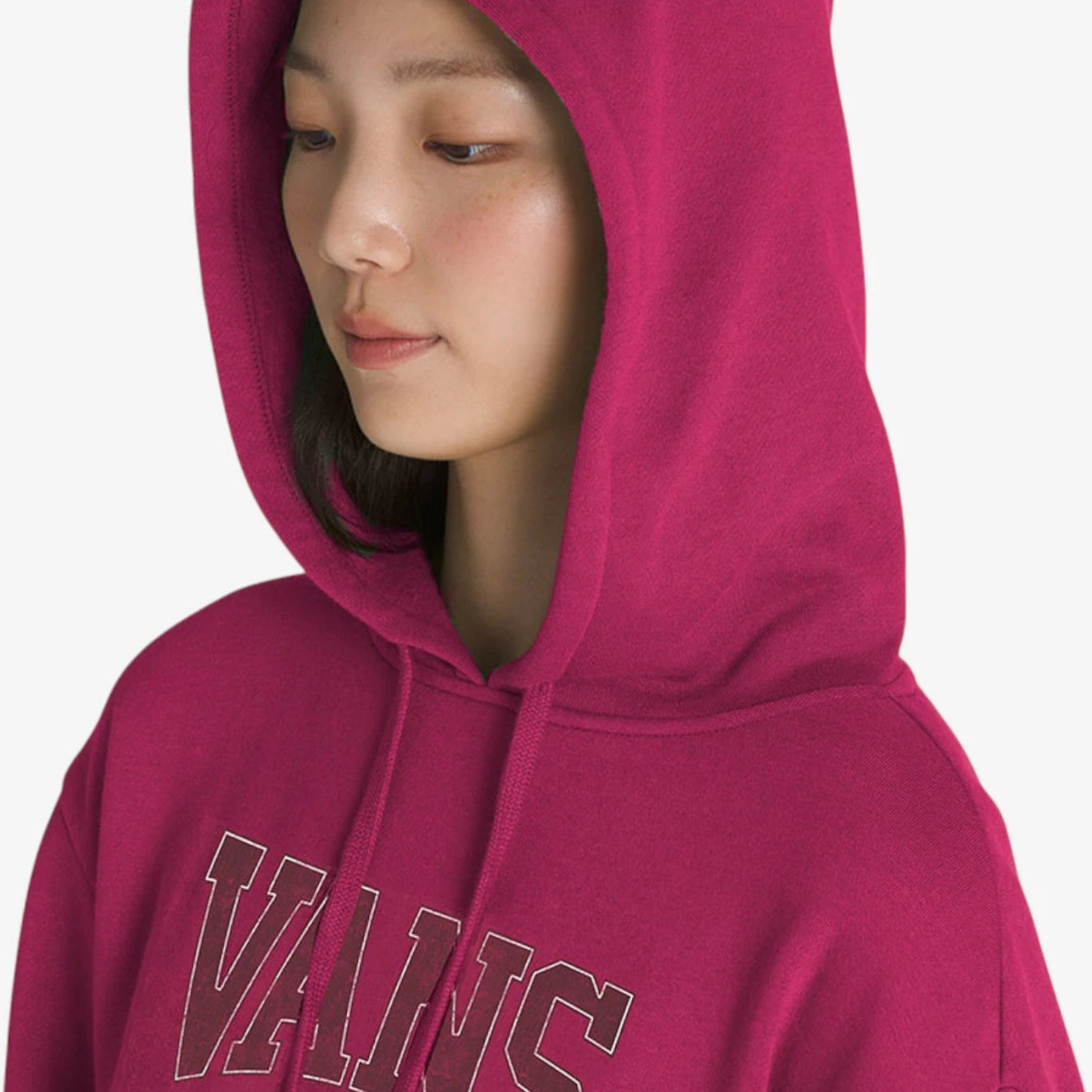 Vans Women's Varsity V Pullover Hoodie in Fuchsia - Cozy Fleece Sweatshirt for Casual Wear, Street Style & Everyday Comfort