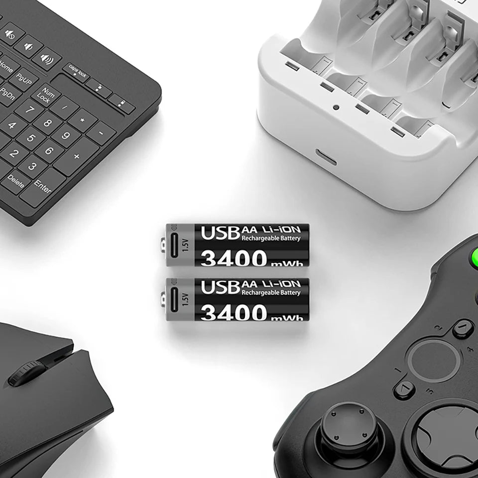 MATOV 1.5V AA 3400mWh USB-C Rechargeable Lithium Batteries - 4 Pack, Long Lasting Power for Hunting Cameras, Smart Door Locks, Remote Controls, Wireless Mice & Microphones - Perfect for Outdoor Gear & Smart Home Devices