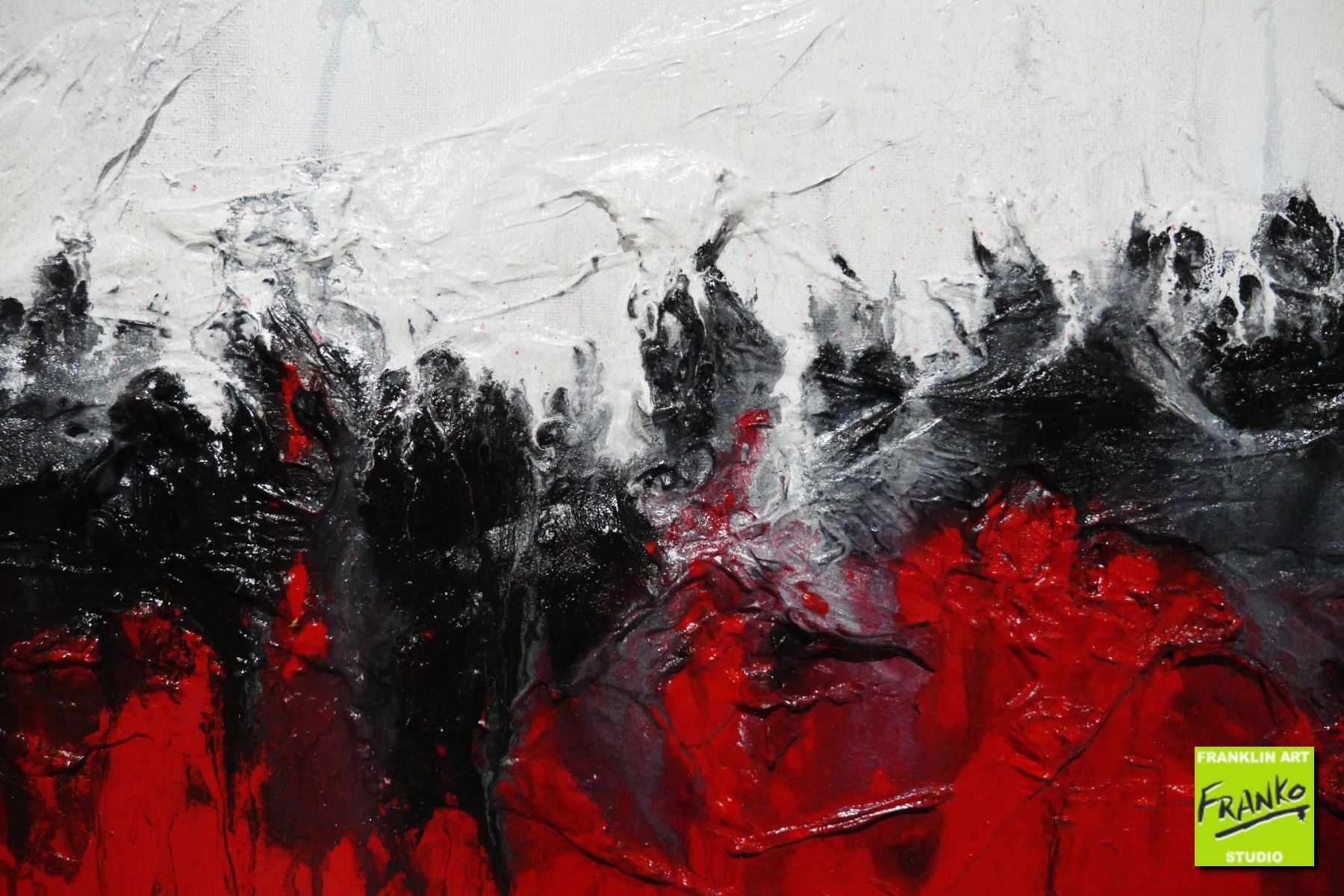 Flaming Red 160x60cm Abstract Textured Painting - White, Red, Black Wall Art for Modern Living Room & Office Decor