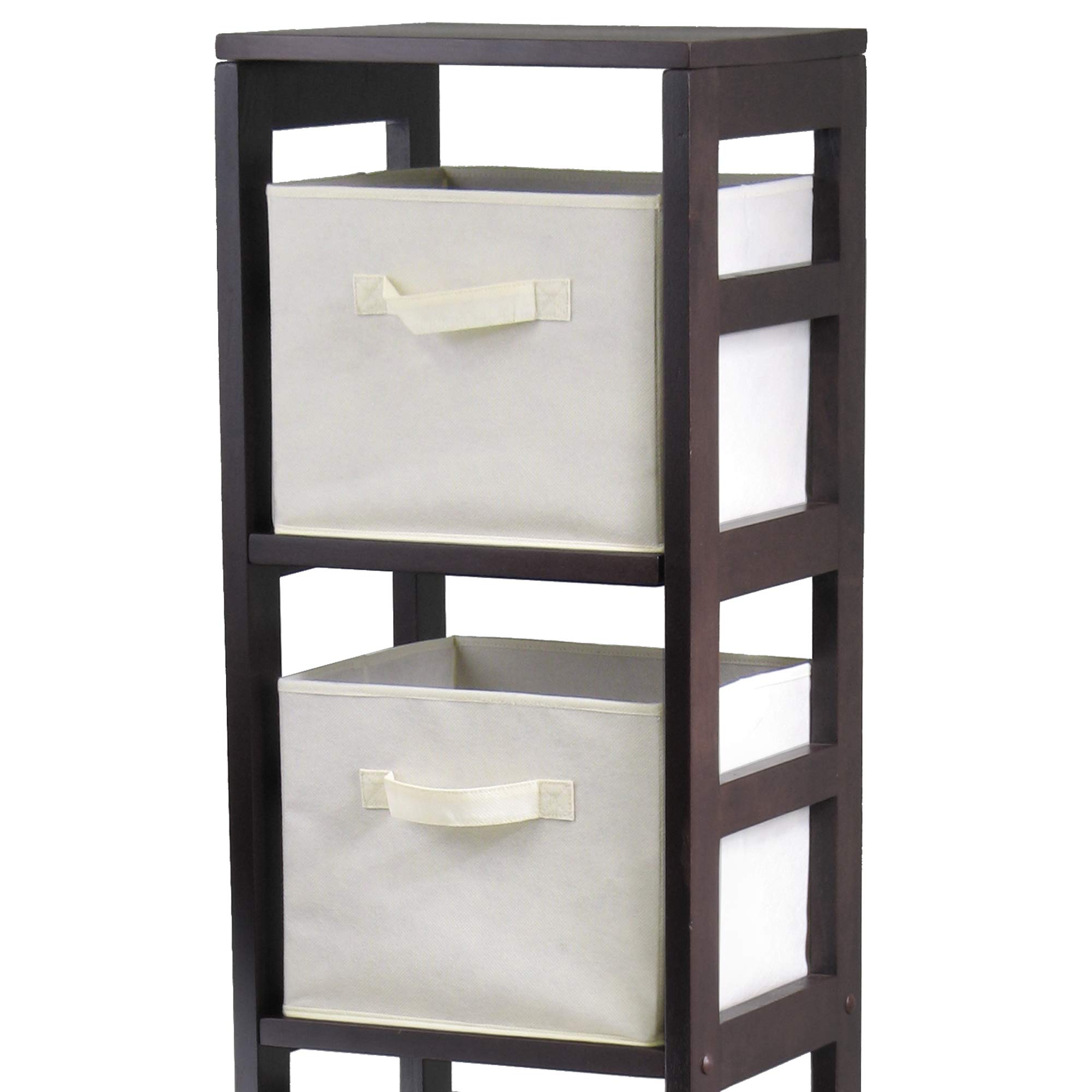Winsome Wood Capri 4-Tier Storage Shelf with 4 Beige Fabric Foldable Baskets - Organizer for Bedroom, Bathroom, Closet & Office - Space Saving Home Decor Solution
