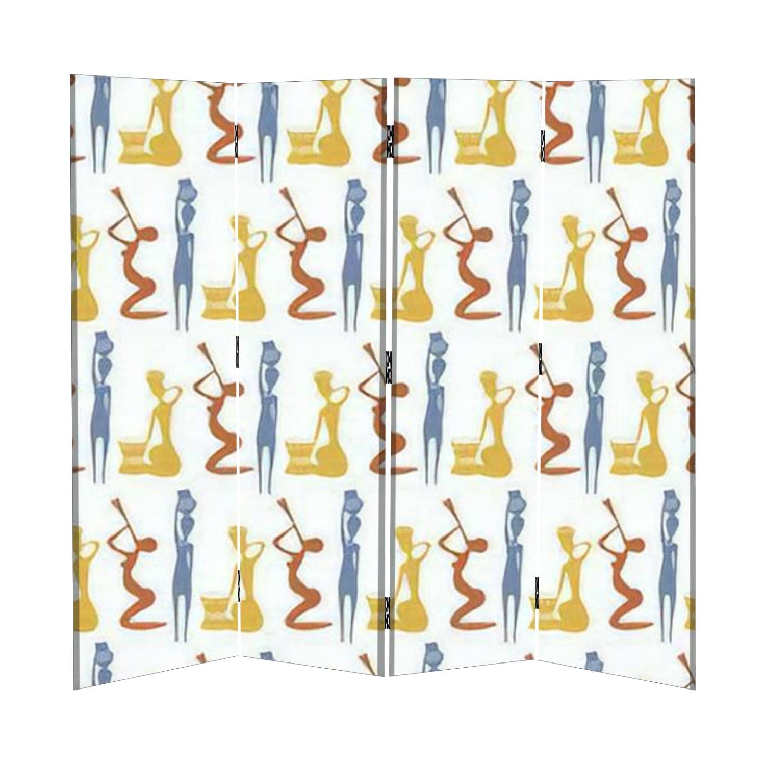 4-Panel Canvas Room Divider Screen with African Women & Vases Design - Folding Privacy Partition for Home, Office, and Event Spaces | Temporary Wall Divider with Pastel Colors