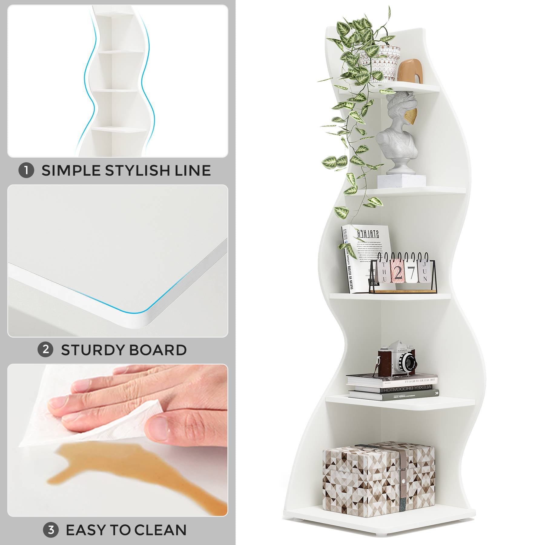 5 Tier Corner Shelf - Modern Wall Mounted Corner Bookshelf for Living Room, Bedroom, Office | Space Saving Storage Solution for Books, Plants & Decor