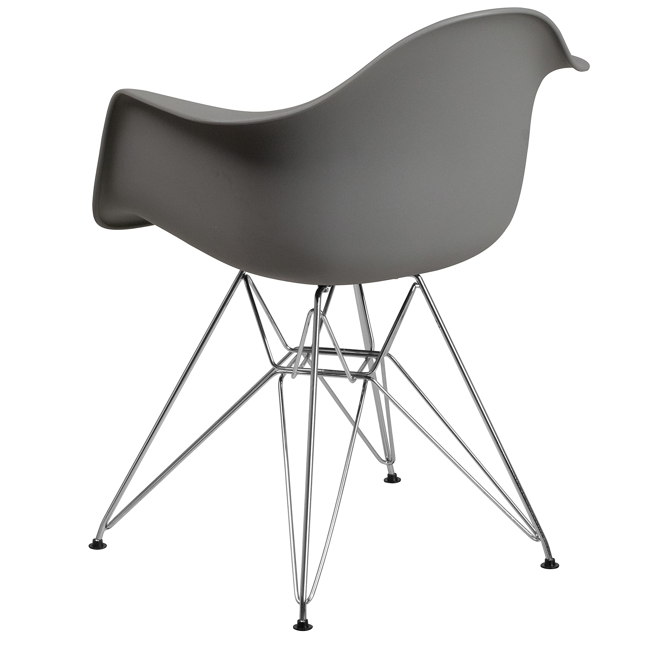 2 Pack Moss Gray Plastic Arm Chairs with Chrome Base - Modern Accent & Side Chairs for Dining Room, Kitchen, Office or Patio