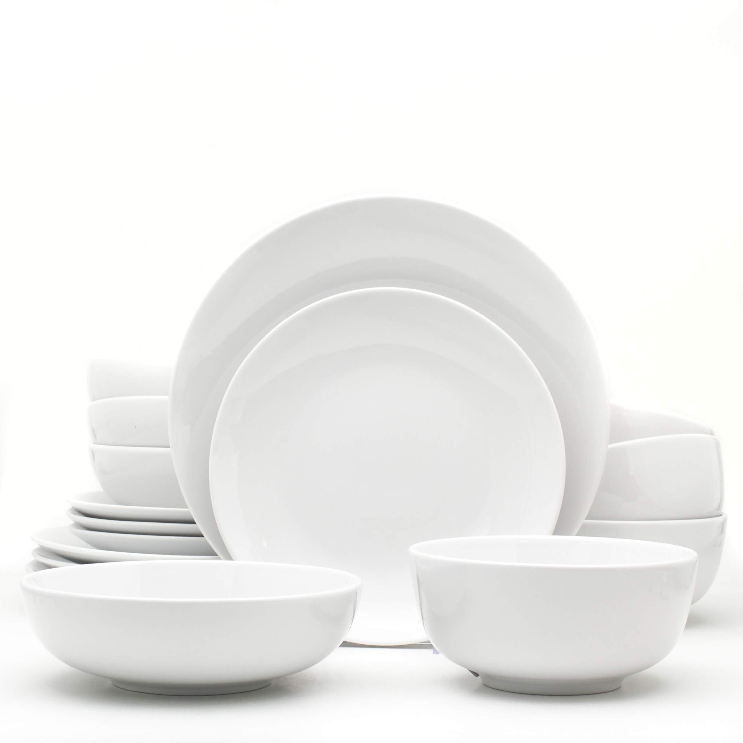 Euro Ceramica Essential Collection 16-Piece Porcelain Dinnerware Set - 4 Pasta Bowls Included, Elegant White Tableware for Family Dinners & Entertaining Guests | Dishwasher & Microwave Safe