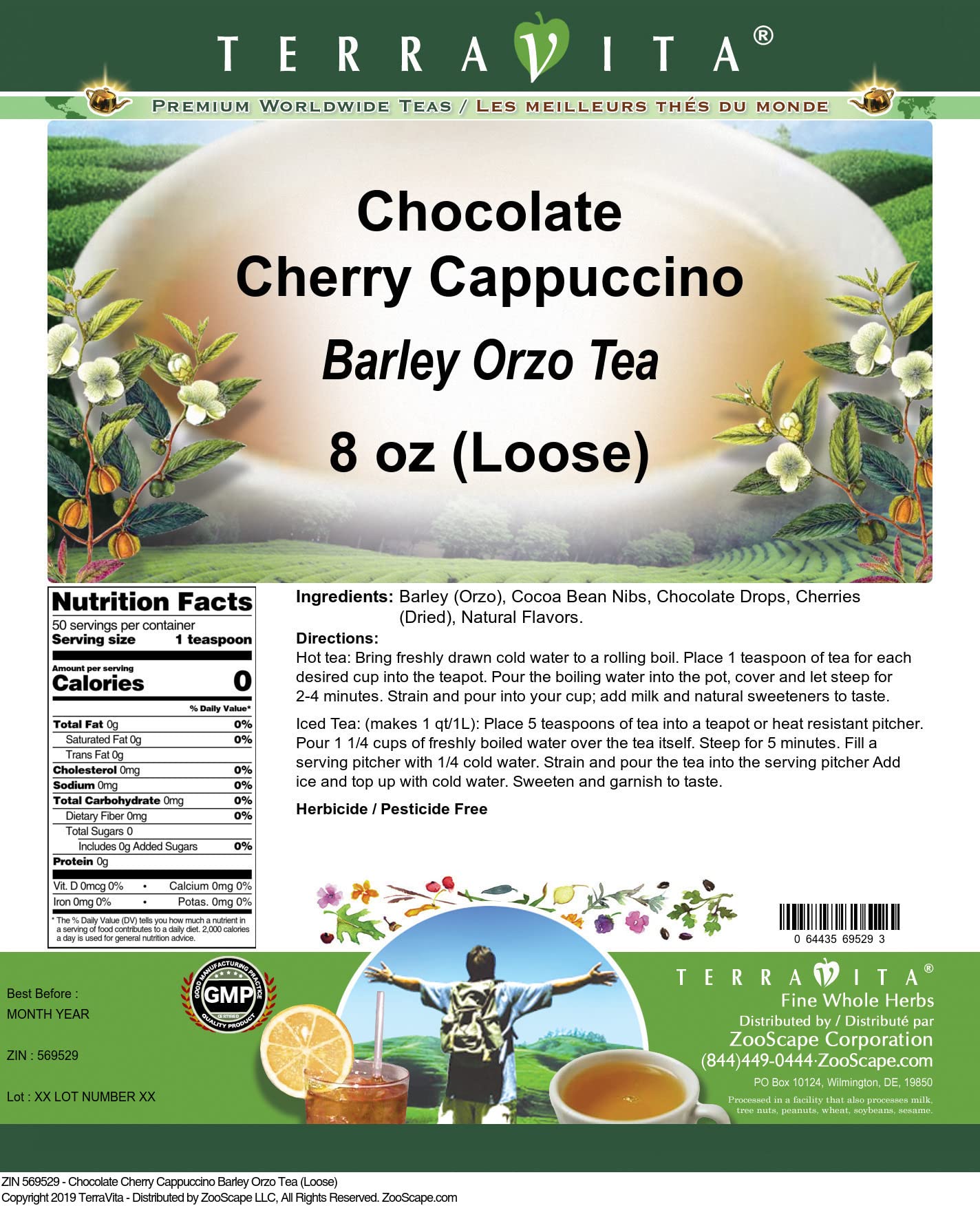 Organic Chocolate Cherry Cappuccino Barley Orzo Tea Loose Leaf - 8 oz (ZIN: 569529) - Perfect for Relaxation, Afternoon Tea & Gift Giving