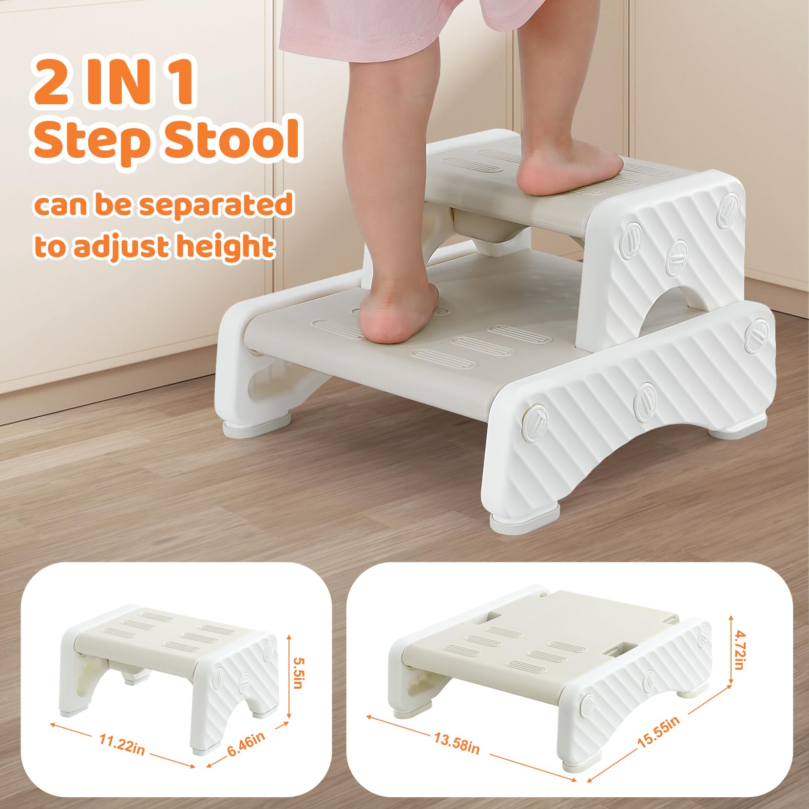 Onasti Adjustable 2-Step Toddler Stool - Non-Slip Plastic Step Stool for Kids - Perfect for Bathroom Sink & Kitchen Helper - Safe Learning Tower for Toddlers (1 Pack) - Ideal for Potty Training, Hand Washing & Cooking Activities