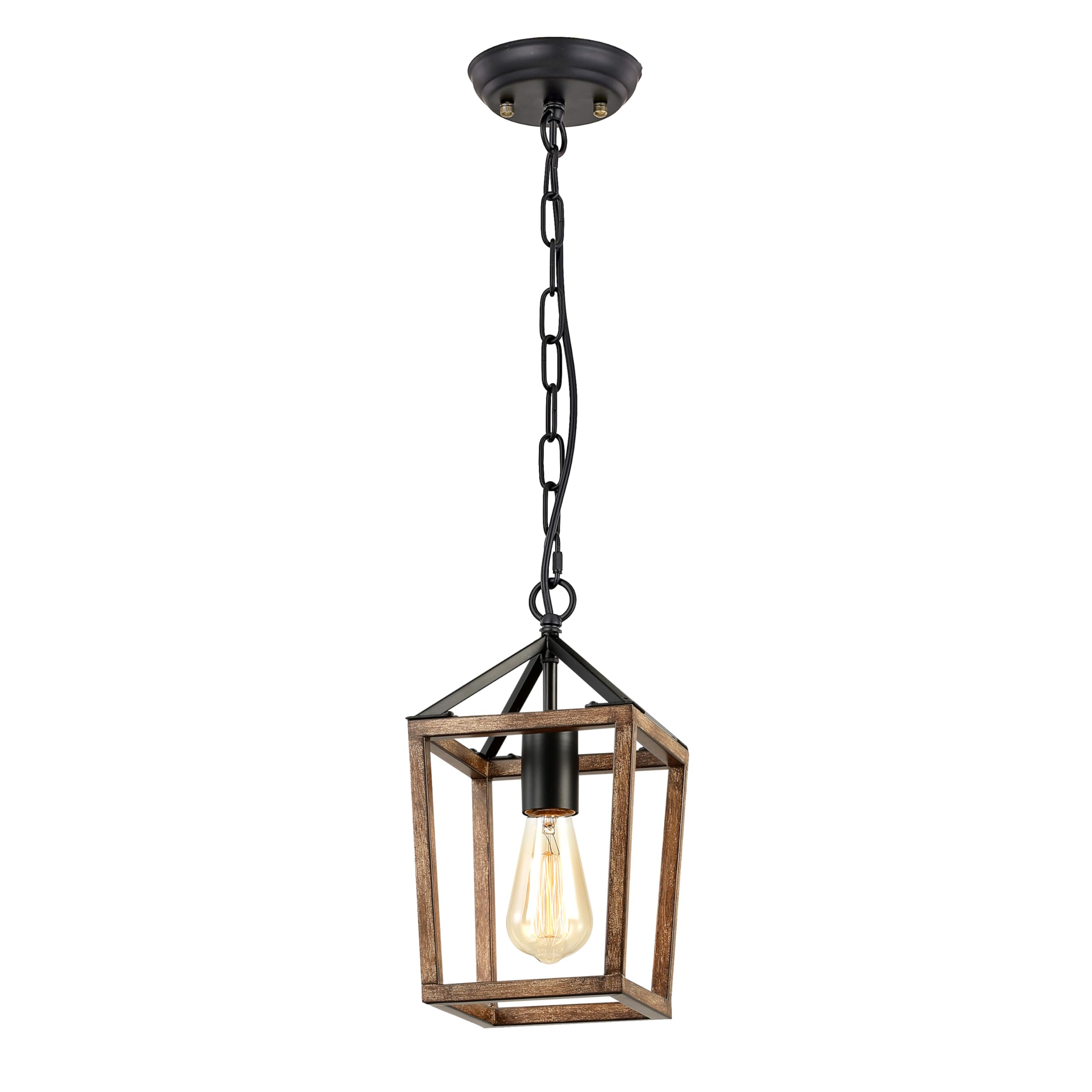Farmhouse Pendant Light for Kitchen Island - Industrial Metal Hanging Light with Wood Grain Finish, Height Adjustable - Rustic Lighting Fixture for Dining Room, Entryway, Hallway & Kitchen Decor - Perfect for Farmhouse, Industrial & Modern Home Styles