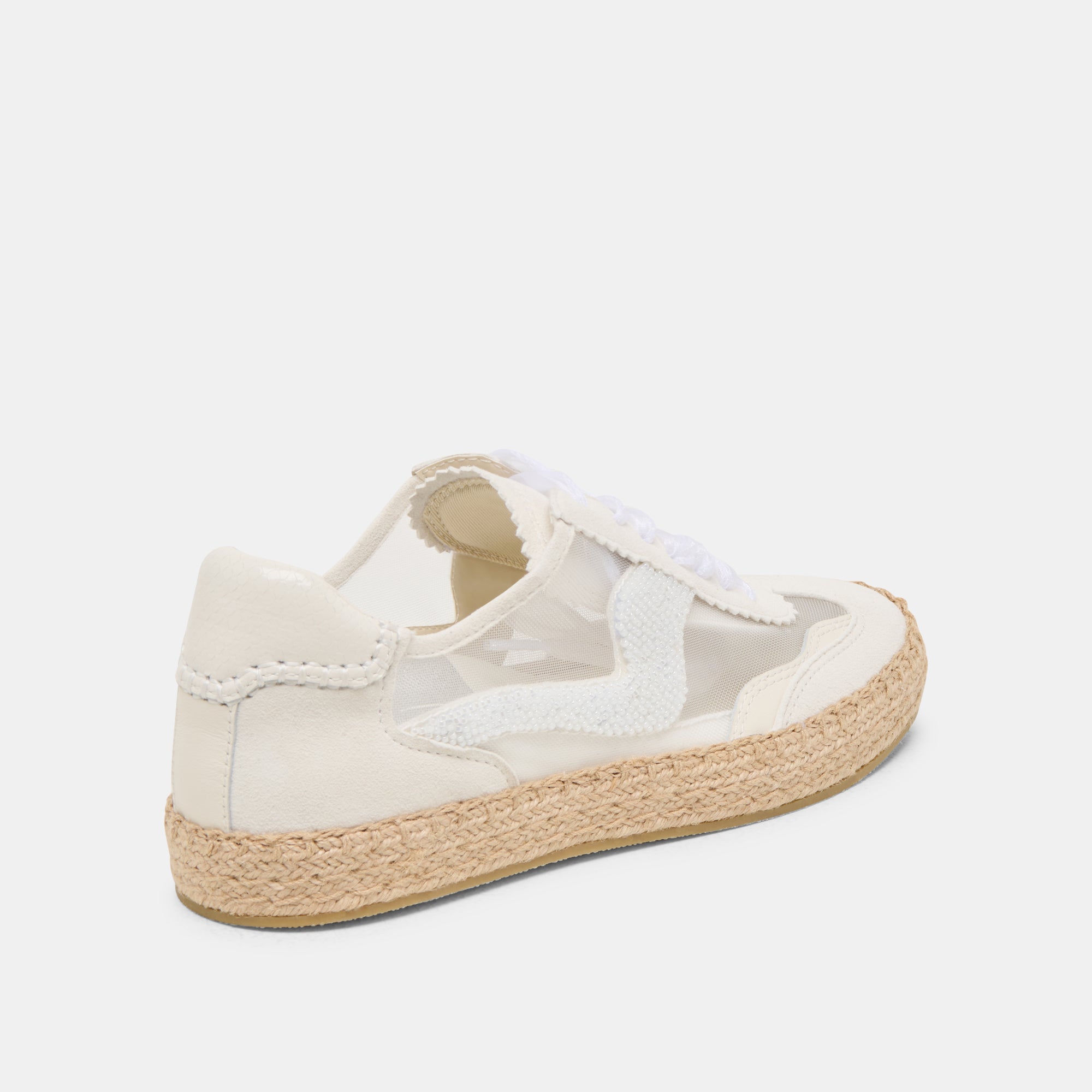 Women's White Mesh Beaded Espadrille Sneakers - Comfortable Summer Casual Shoes for Beach, Walking, and Outdoor Activities