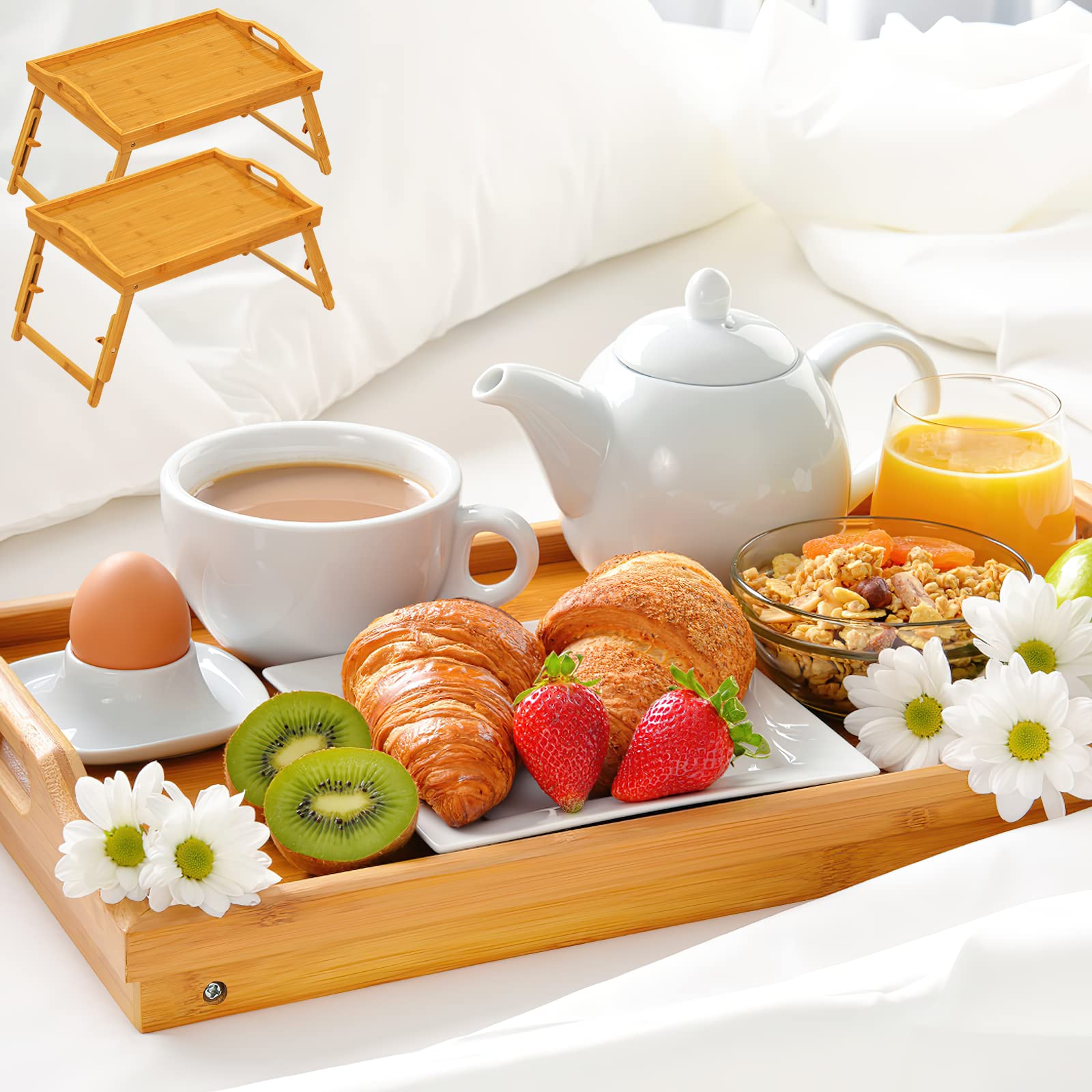 2 Pack Adjustable Bamboo Breakfast Bed Tray - 9.5