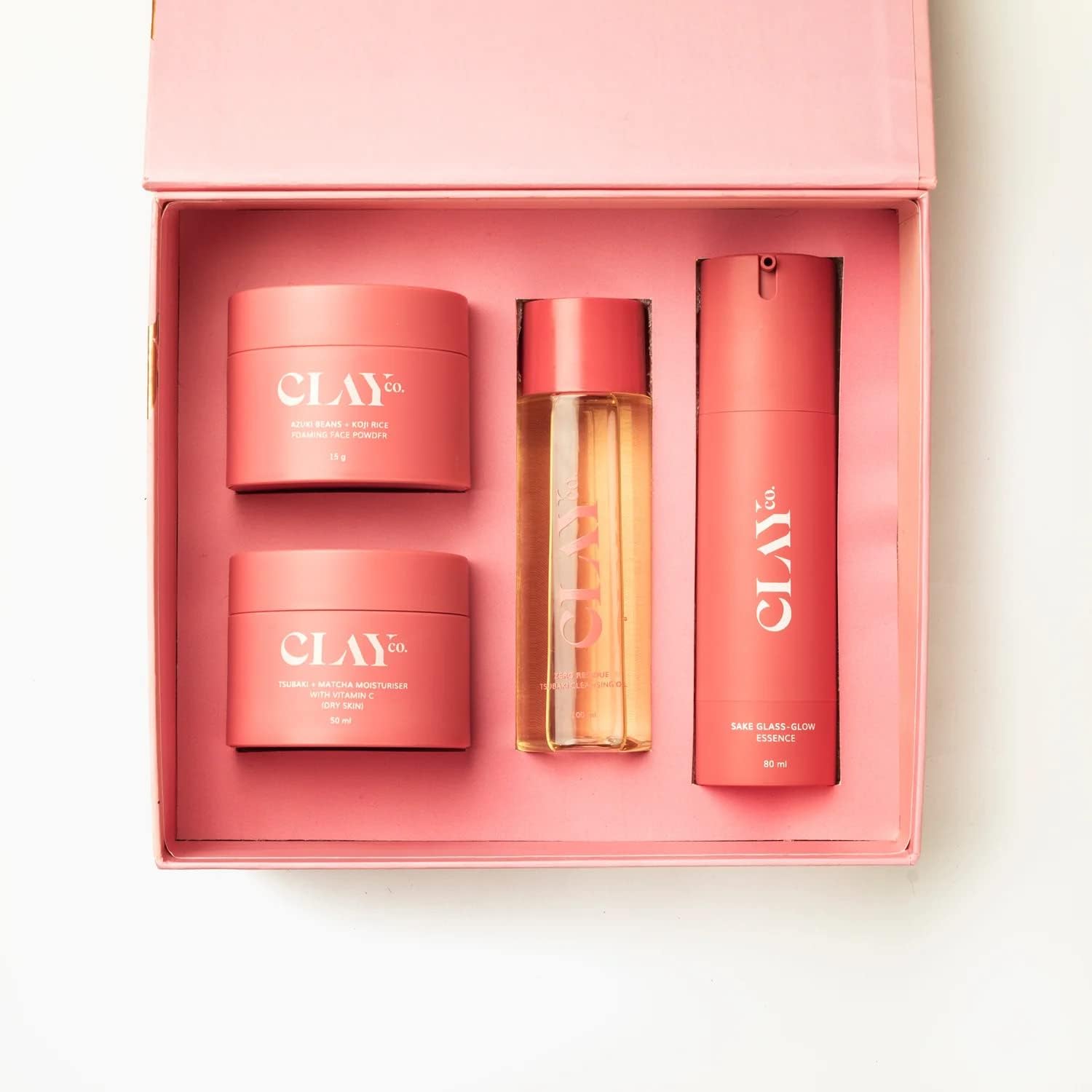 CLAYCO Kyoto Am/Pm Ritual Set for Normal Skin | Japanese Skincare Routine with Sake Glass-Glow Essence, Tsubaki Cleansing Oil, Azuki Bean Foaming Wash & Matcha Moisturizer | Daily Hydration & Brightening for Glowing Skin at Home or Travel