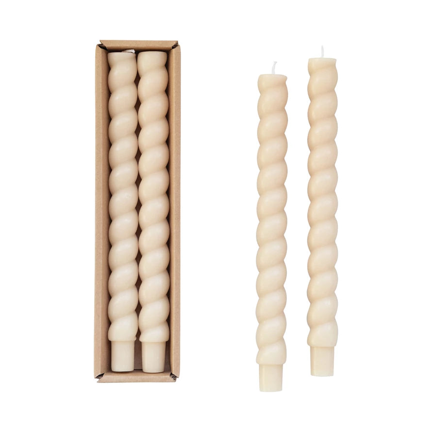 Unscented Twisted Taper Candles in Decorative Gift Box - Set of 2 Long-Lasting Dripless Candles for Romantic Dinners, Wedding Centerpieces & Home Decor