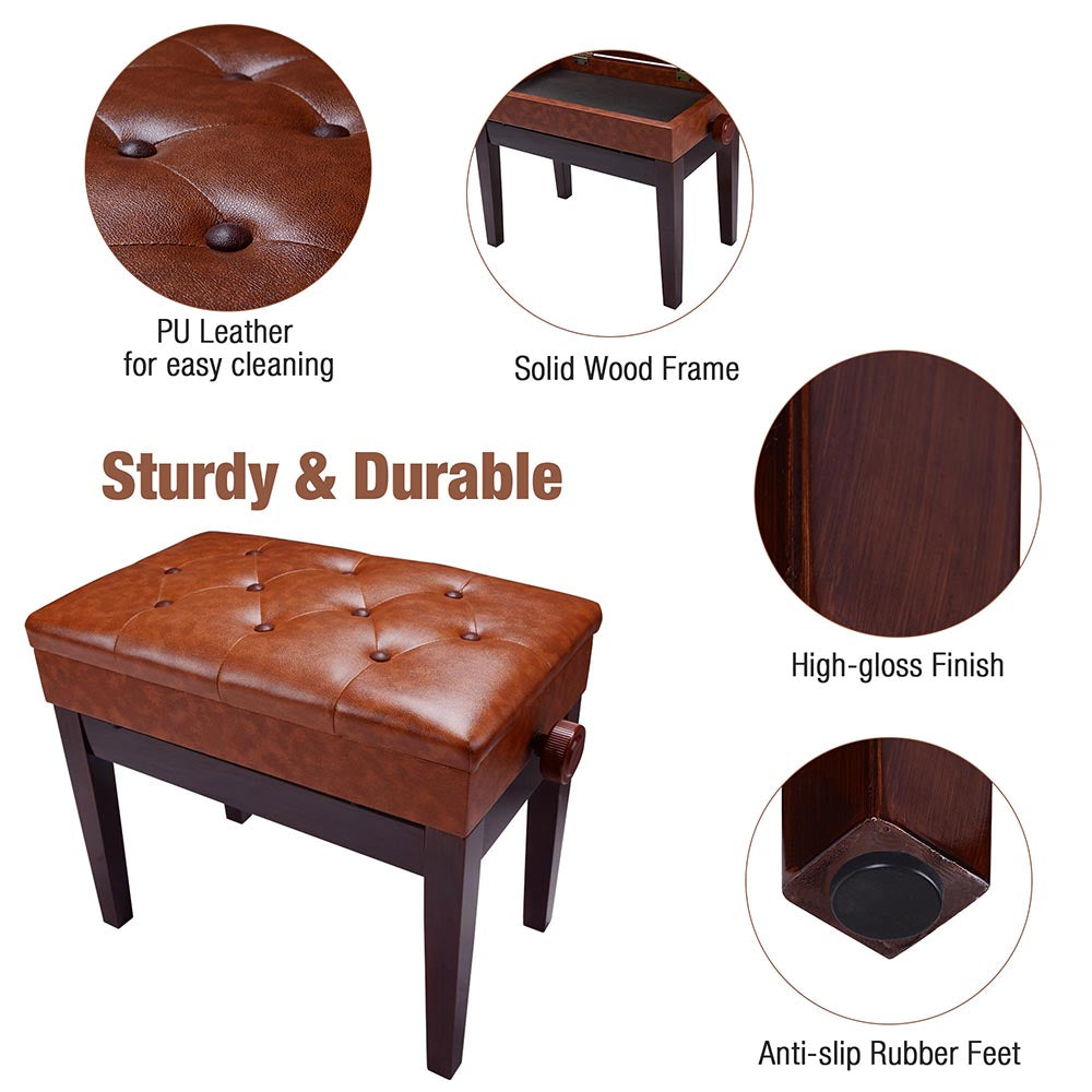 Adjustable Piano Bench with Storage - Comfortable & Sturdy Piano Stool for Home, Studio, or Classroom - Perfect for Musicians, Teachers & Students