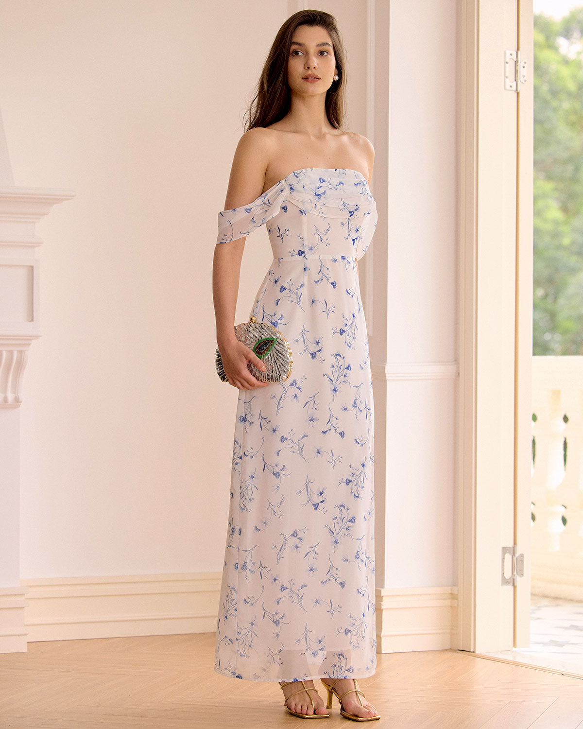 Elegant White Floral Strapless Maxi Dress with High Slit - Perfect for Summer Weddings, Beach Vacations & Evening Parties